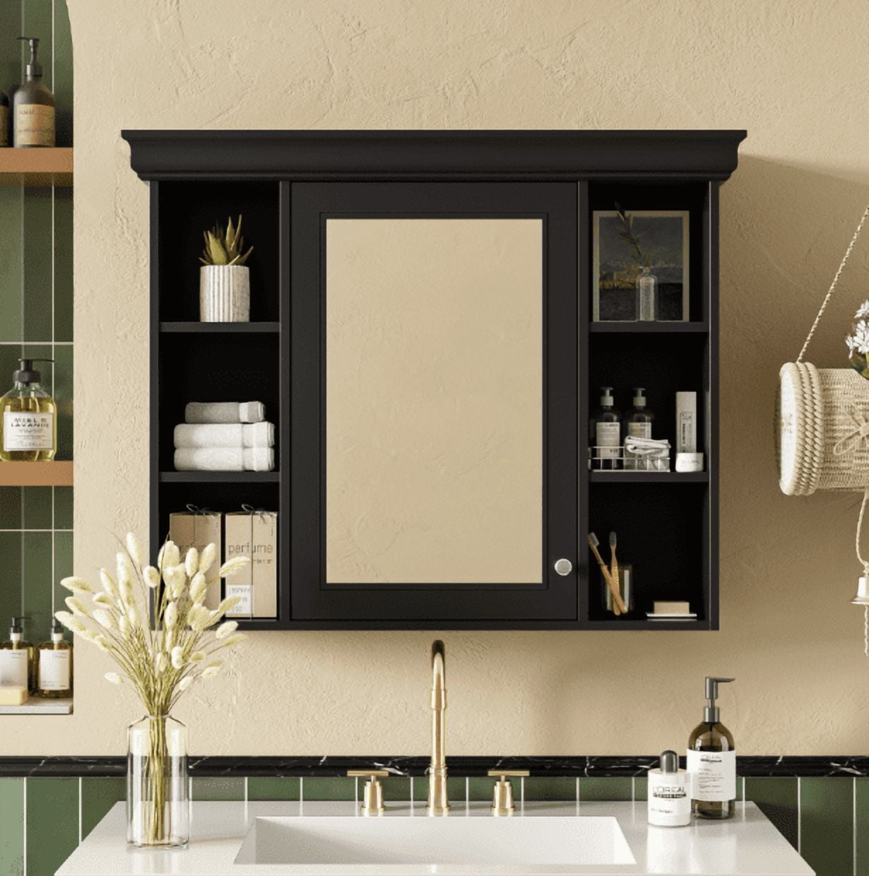 Euroco Wall Mounted Bathroom Storage Cabinet, 35'' x 28'', Black