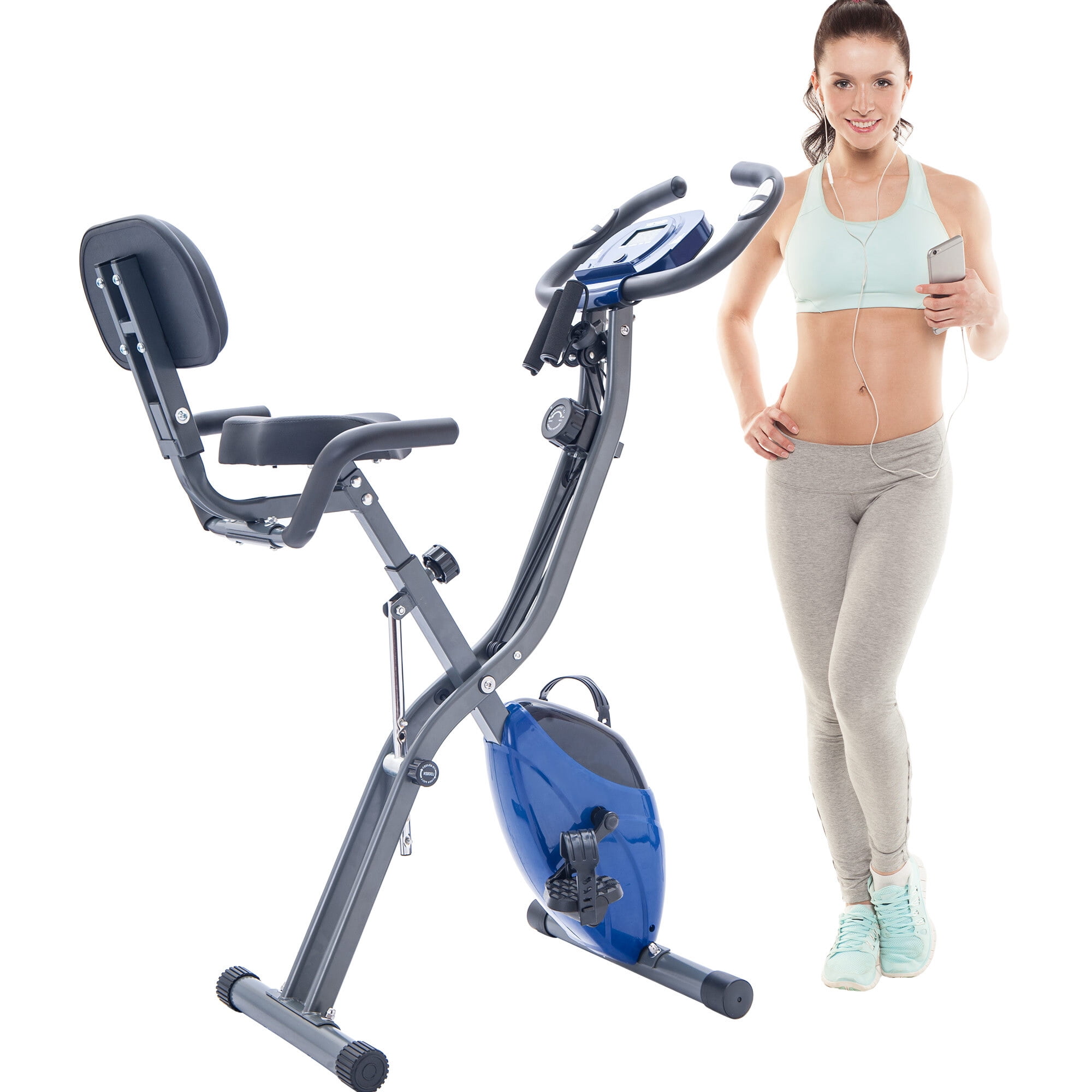 Euroco 350LBS Folding Exercise Bike, Upright & Recumbent Indoor Cycling Bicycle for Home,X-Bike Gym Workout,Blue
