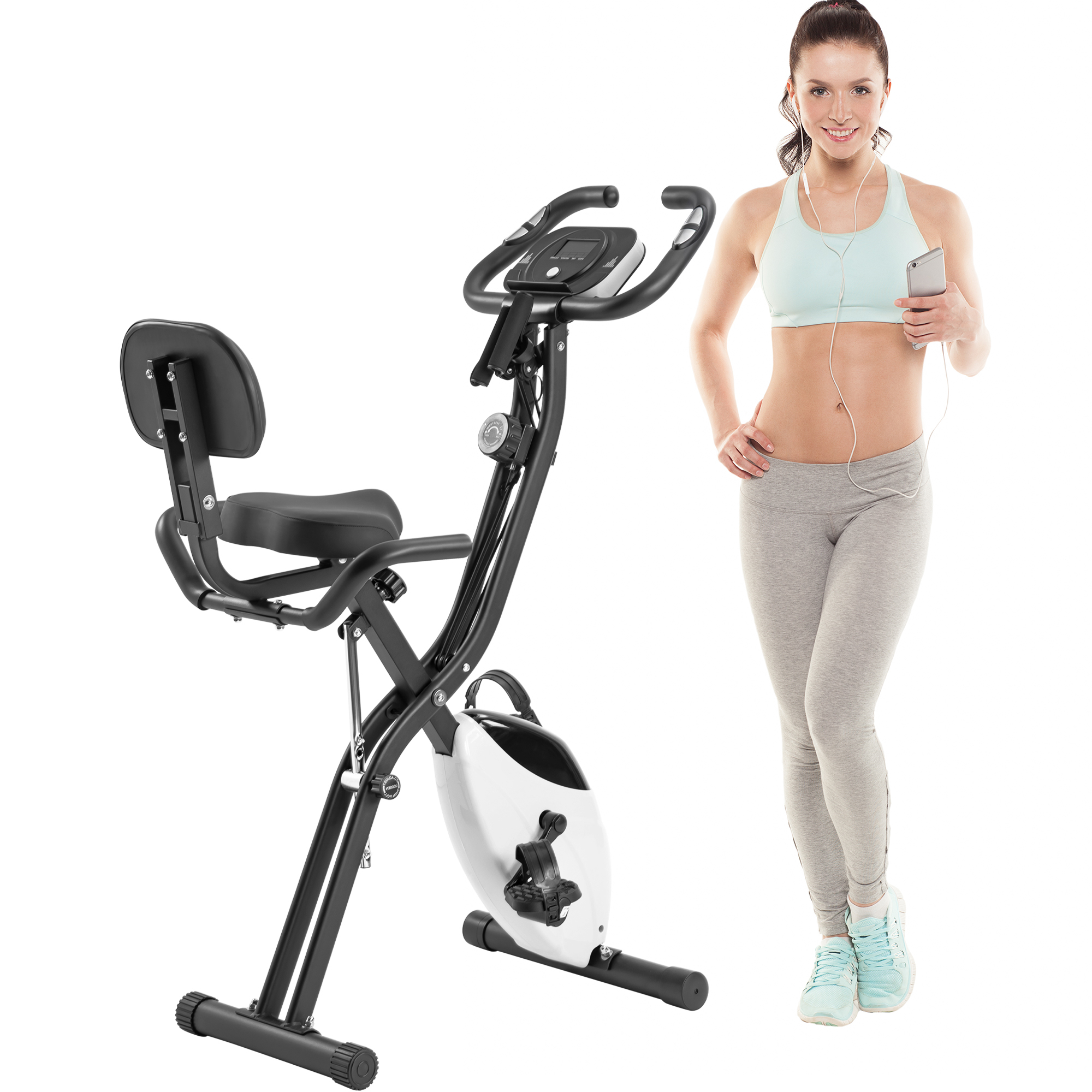 Euroco 350LBS Folding Exercise Bike, Upright & Recumbent Indoor Cycling Bicycle for Home,X-Bike Gym Workout,White