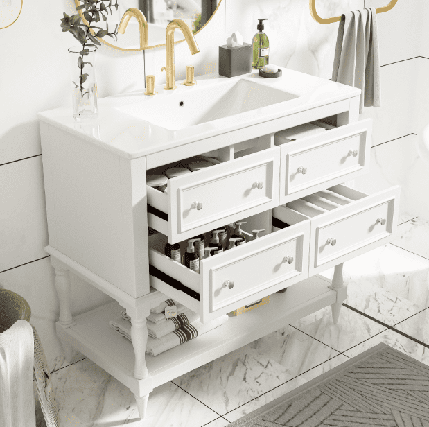Euroco 36" Bathroom Vanity Cabinet with Sink Combo Set, Undermount Ceramic Sink, Free Standing Vanity Set with 4 Drawers, Solid Wood Frame Bathroom Cabinet, White