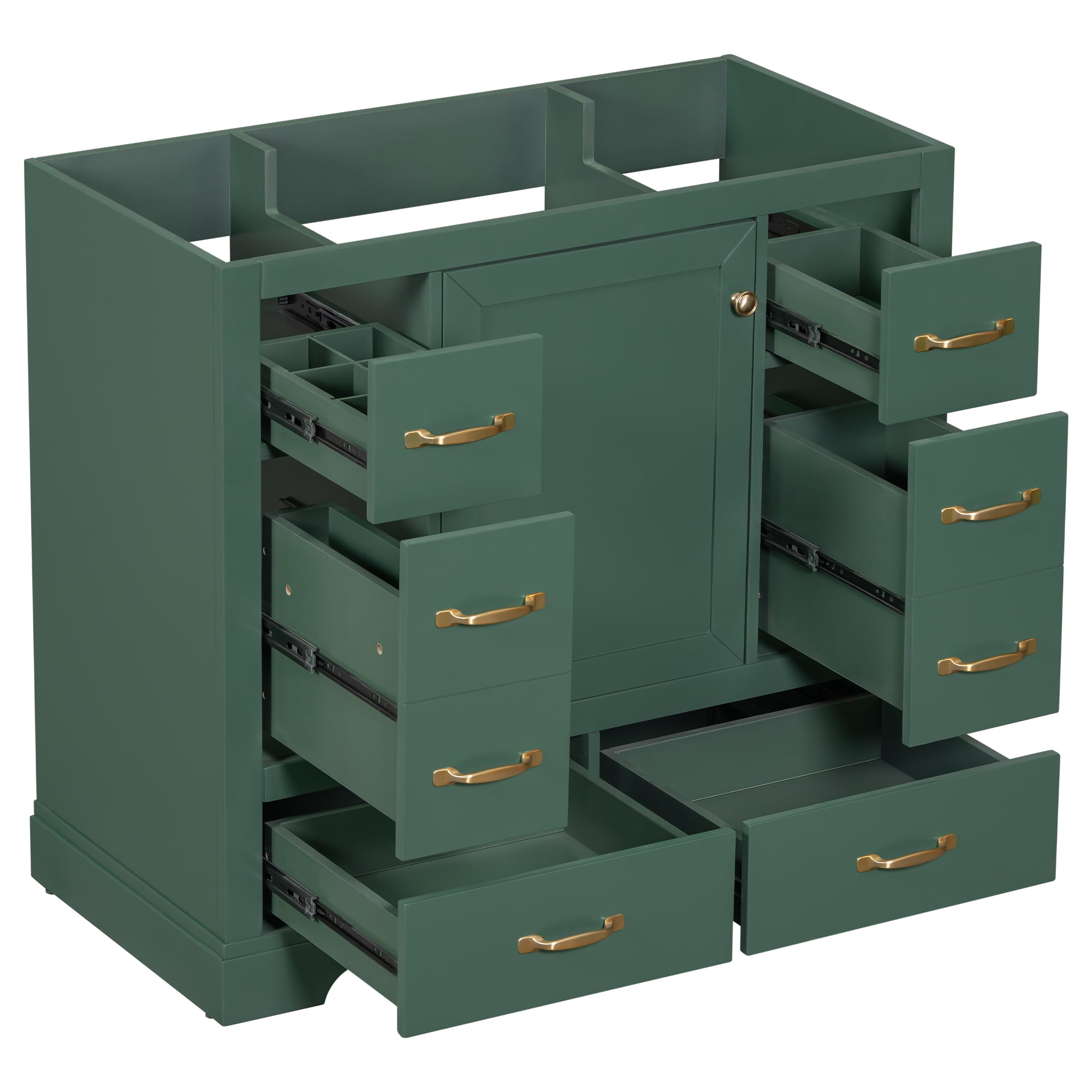 Euroco 36" Bathroom Vanity without Sink, Cabinet Base Only, Six Drawers, Multi-Functional Drawer Divider, Adjustable Shelf, Green