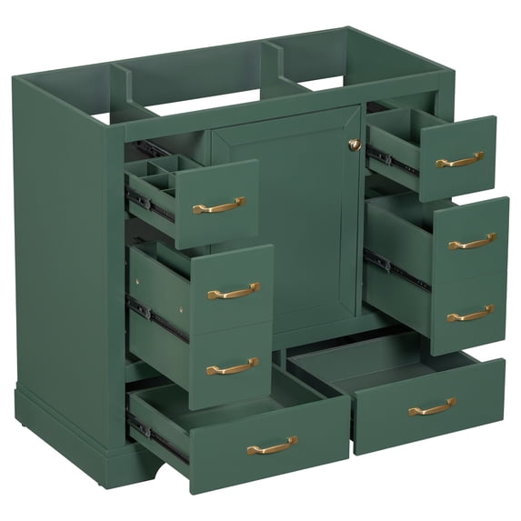 Euroco 36" Bathroom Vanity without Sink, Cabinet Base Only, Six Drawers, Multi-Functional Drawer Divider, Adjustable Shelf, Green