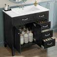 thumbnail image 1 of Euroco 36" Freestanding Bathroom Vanity with Ceramic Sink, Storage Cabinet & Drawers, Solid Wood and MDF Construction – Black with Silver Handles, 1 of 9