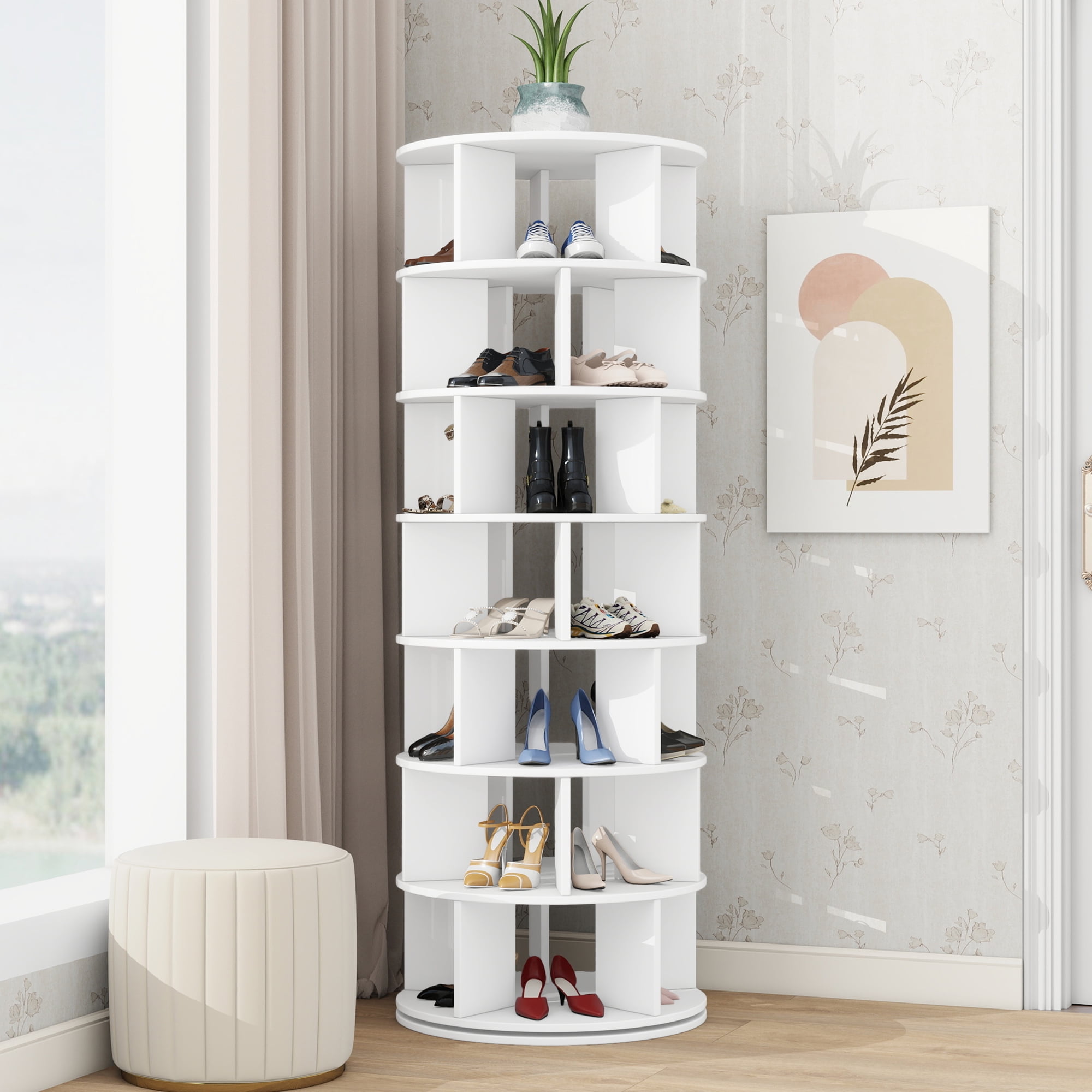 Euroco 360-Degree Rotating Shoe Rack Tower with Adjustable 7 Tiers and 35-Pair Capacity – Multifunctional Storage for Shoes, Bags, Hats, and Accessories