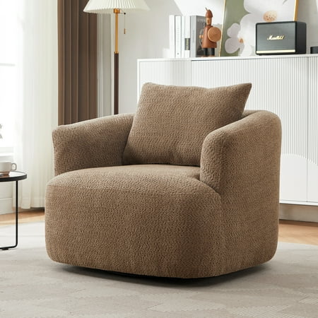 Euroco 360° Swivel Accent Chair with Ergonomic Armrests and Luxe Boucle Cushion