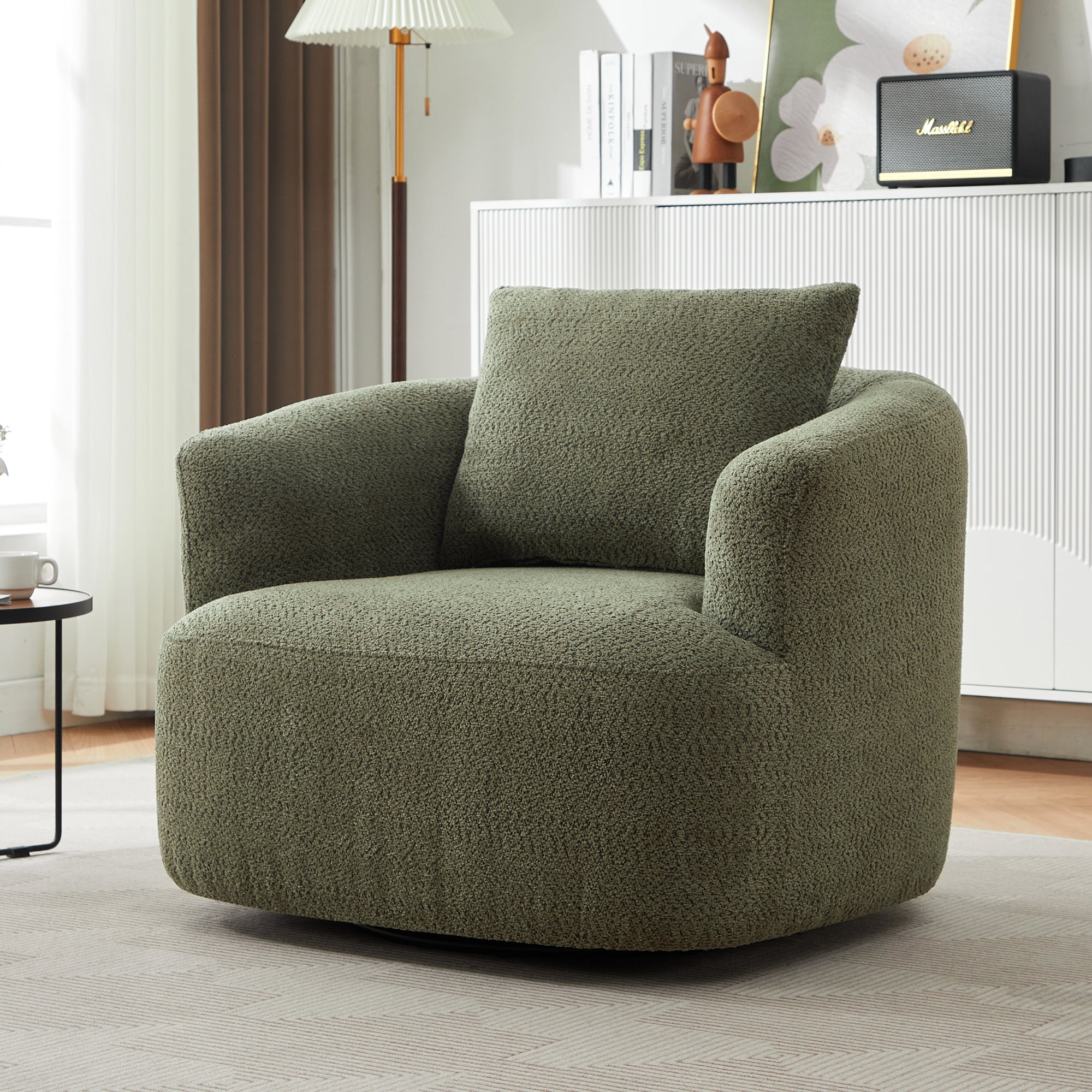 Euroco 360° Swivel Accent Chair with Ergonomic Armrests and Luxe Boucle Cushion