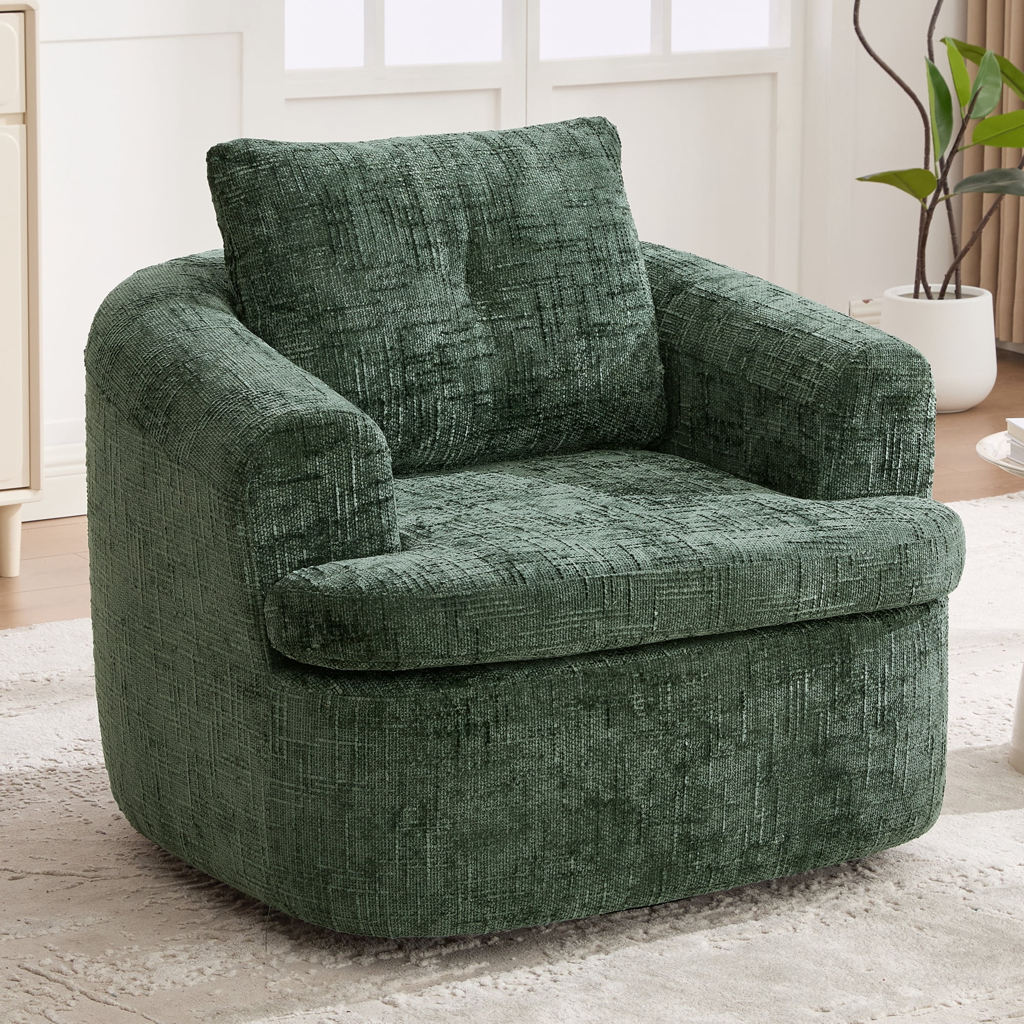 Euroco 360° Swivel Sofa Chair Accent Barrel Chair 36.6" Swivel Round Chair with Dual-layer Cushion Design for Living Room, Bedroom, Office and Hotel, Green