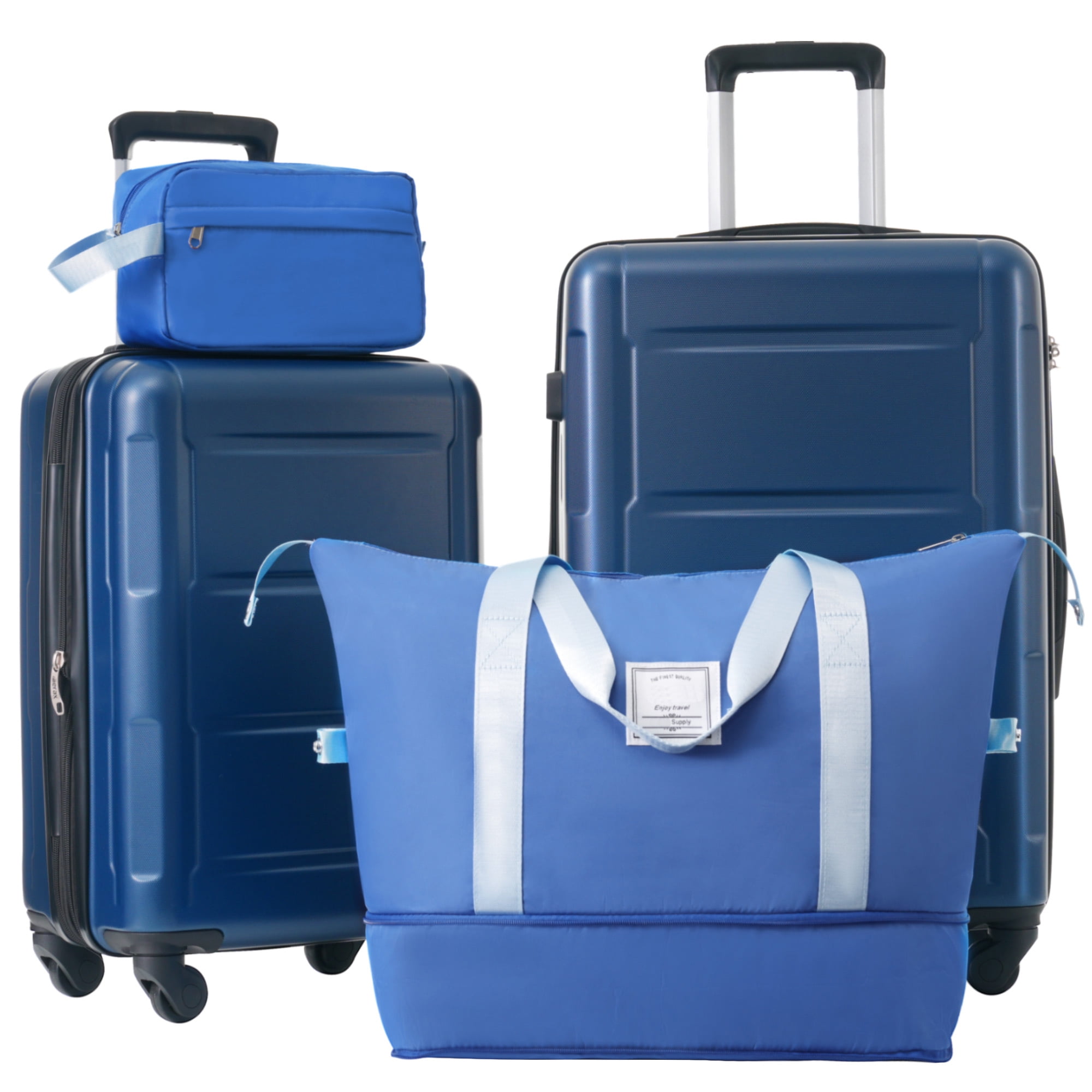 Euroco 4 Piece Hardside Luggage Sets,Expanable Lightweight Carry-on and Checked Suitcase Set with TSA Lock,Spinner Wheels and 2 Travel Duffle Bags,20/24 inch,Blue