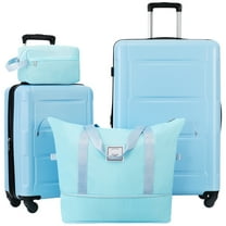 Euroco 4 Piece Hardside Luggage Sets,Expanable Lightweight Carry-on and Large Checked Suitcase Set with TSA Lock,Spinner Wheels and 2 Travel Duffle Bags,20/28 inch,Light Blue