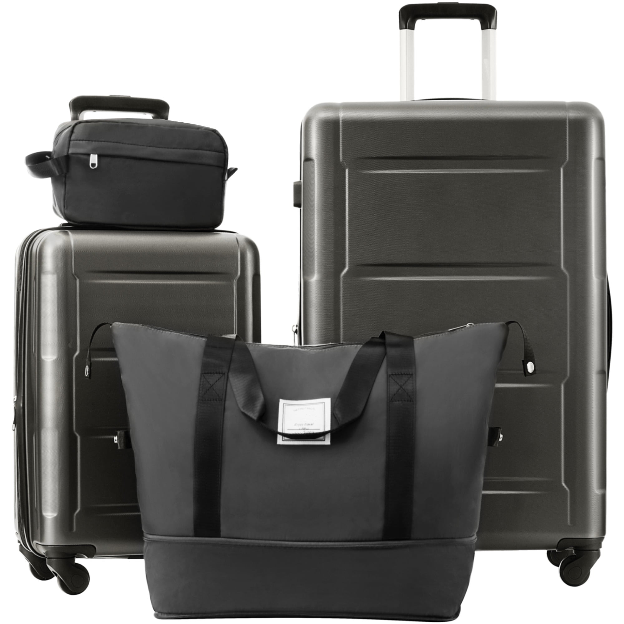 Euroco 4 Piece Hardside Luggage Sets,Expanable Lightweight Carry-on and Large Checked Suitcase Set with TSA Lock,Spinner Wheels and 2 Travel Duffle Bags,20/28 inch,Dark Gray