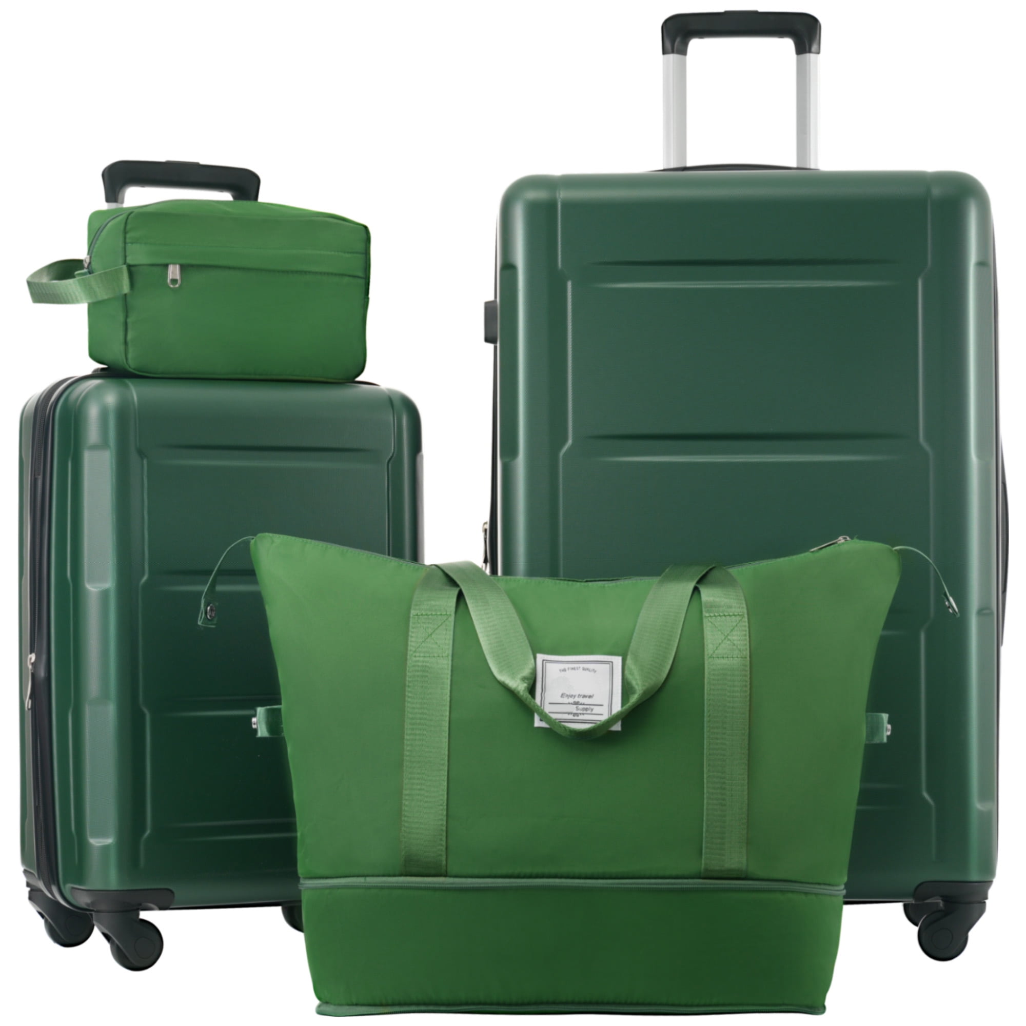 Euroco 4 Piece Hardside Luggage Sets,Expanable Lightweight Carry-on and Large Checked Suitcase Set with TSA Lock,Spinner Wheels and 2 Travel Duffle Bags,20/28 inch,Green