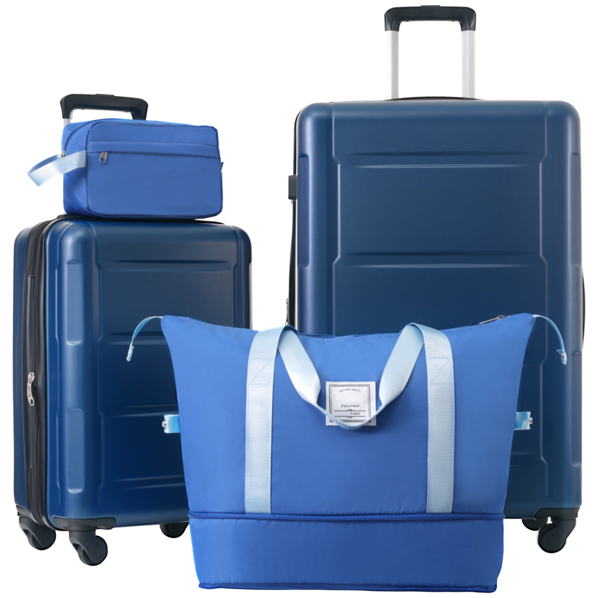 Euroco 4 Piece Hardside Luggage Sets,Expanable Lightweight Carry-on and Large Checked Suitcase Set with TSA Lock,Spinner Wheels and 2 Travel Duffle Bags,20/28 inch,Blue