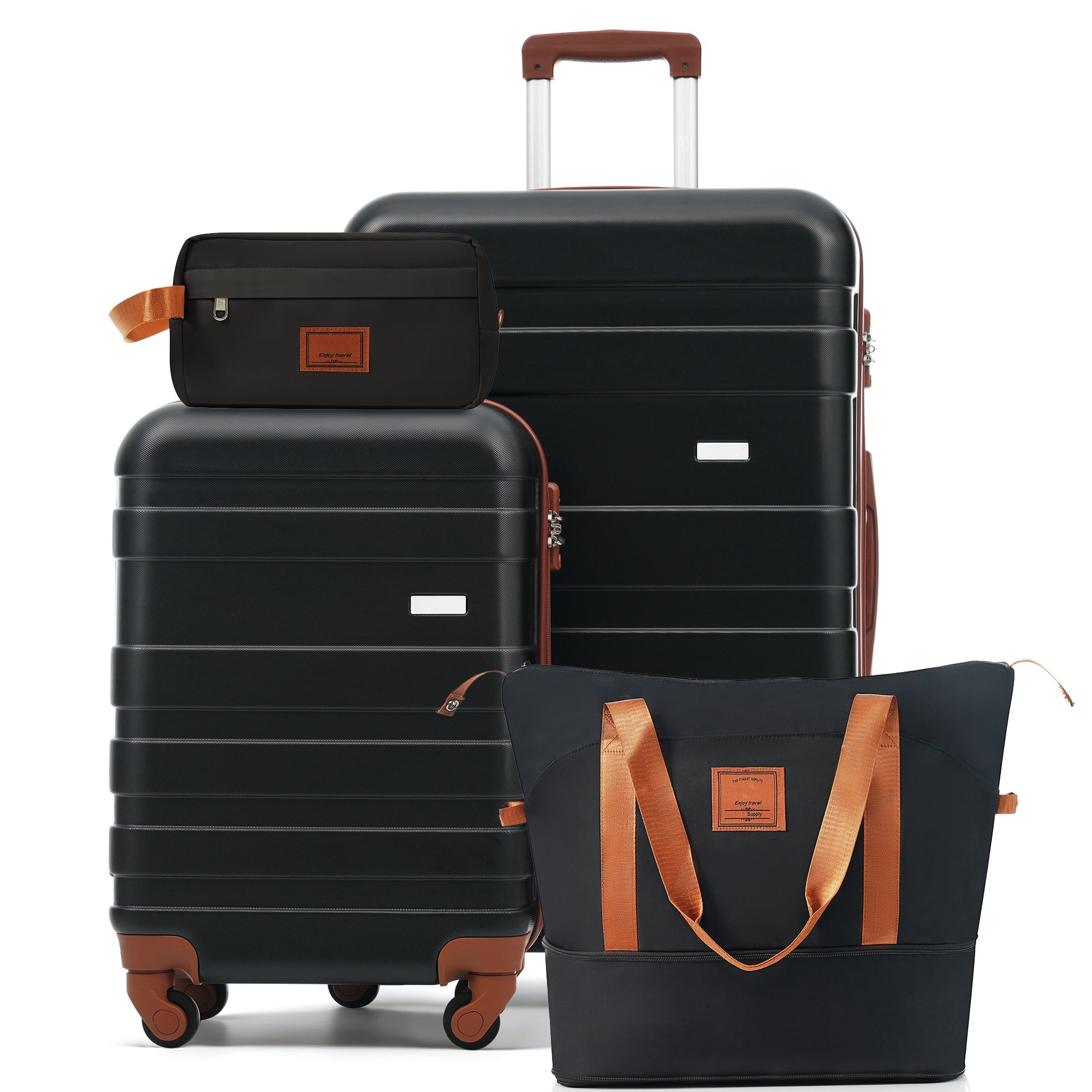 Euroco 4 Piece Luggage Set, 20" Carry on Suitcase,28" Checked Suitcase with TSA Lock,Spinner Wheels,Duffel & Toiletry Bags,Durable Hardshell Lightweight Suitcase Set for Family Travel,Black