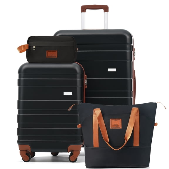 Euroco 4 Piece Luggage Set, 20" Carry on Suitcase,28" Checked Suitcase with TSA Lock,Spinner Wheels,Duffel & Toiletry Bags,Durable Hardshell Lightweight Suitcase Set for Family Travel,Black
