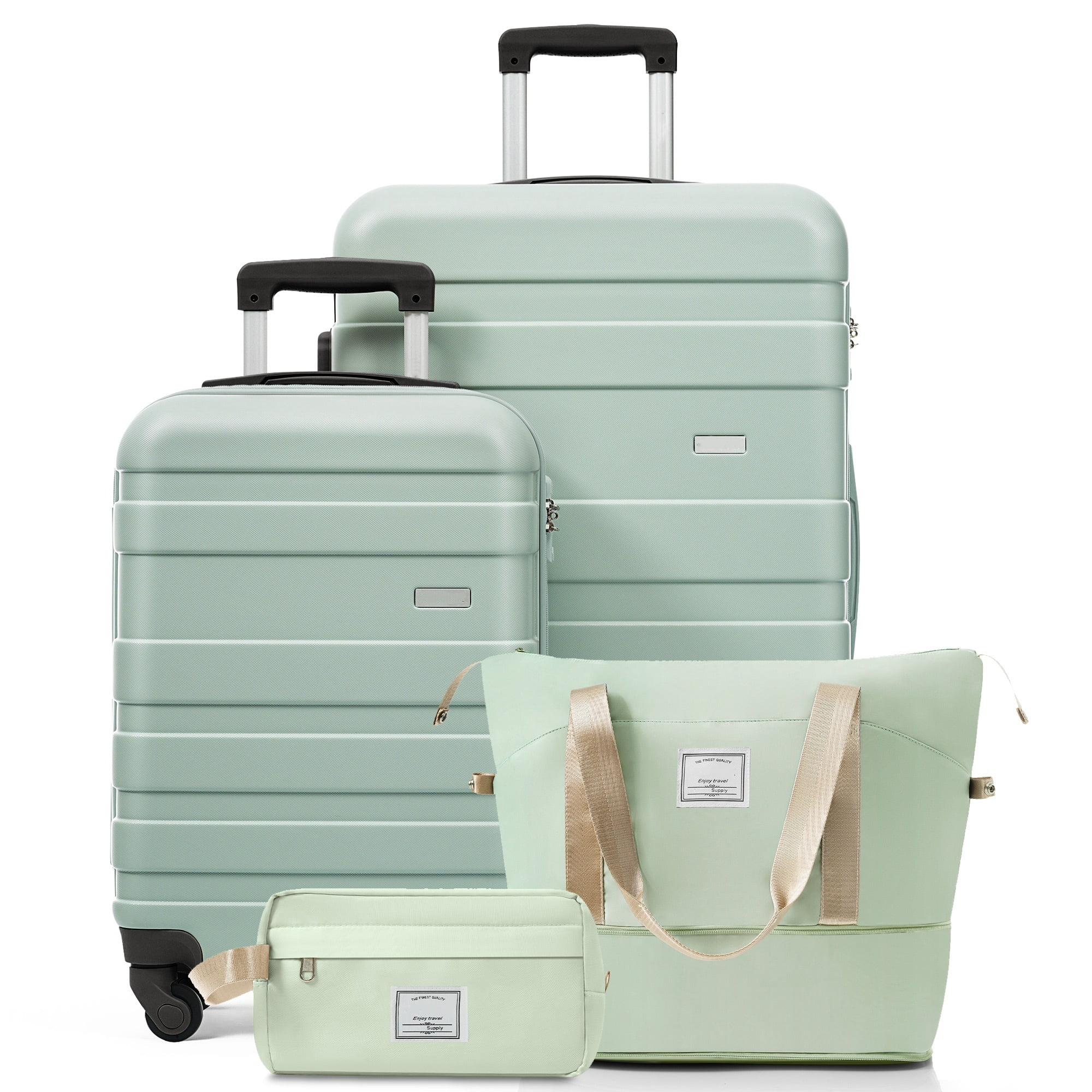 Euroco 4 Piece Luggage Set, 20" Carry on Suitcase,28" Checked Suitcase with TSA Lock,Spinner Wheels,Duffel & Toiletry Bags,Durable Hardshell Lightweight Suitcase Set for Family Travel,Light Green