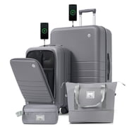 Euroco 4 Piece Luggage Sets, 20" Carry On Luggage with Front-Opening & Cup Holder, 20/28inch Hardside Suitcase Set with USB Charging Ports,TSA Lock & Spinner Wheels for Travel,Grey
