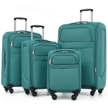 Euroco 4 Piece Softside Luggage Set, Expandable Suitcase Set with TSA Lock and Spinner Wheels, Lightweight Durable Suitcase for Men Women Travel(18"/22"/26"/30") ,Blue Green