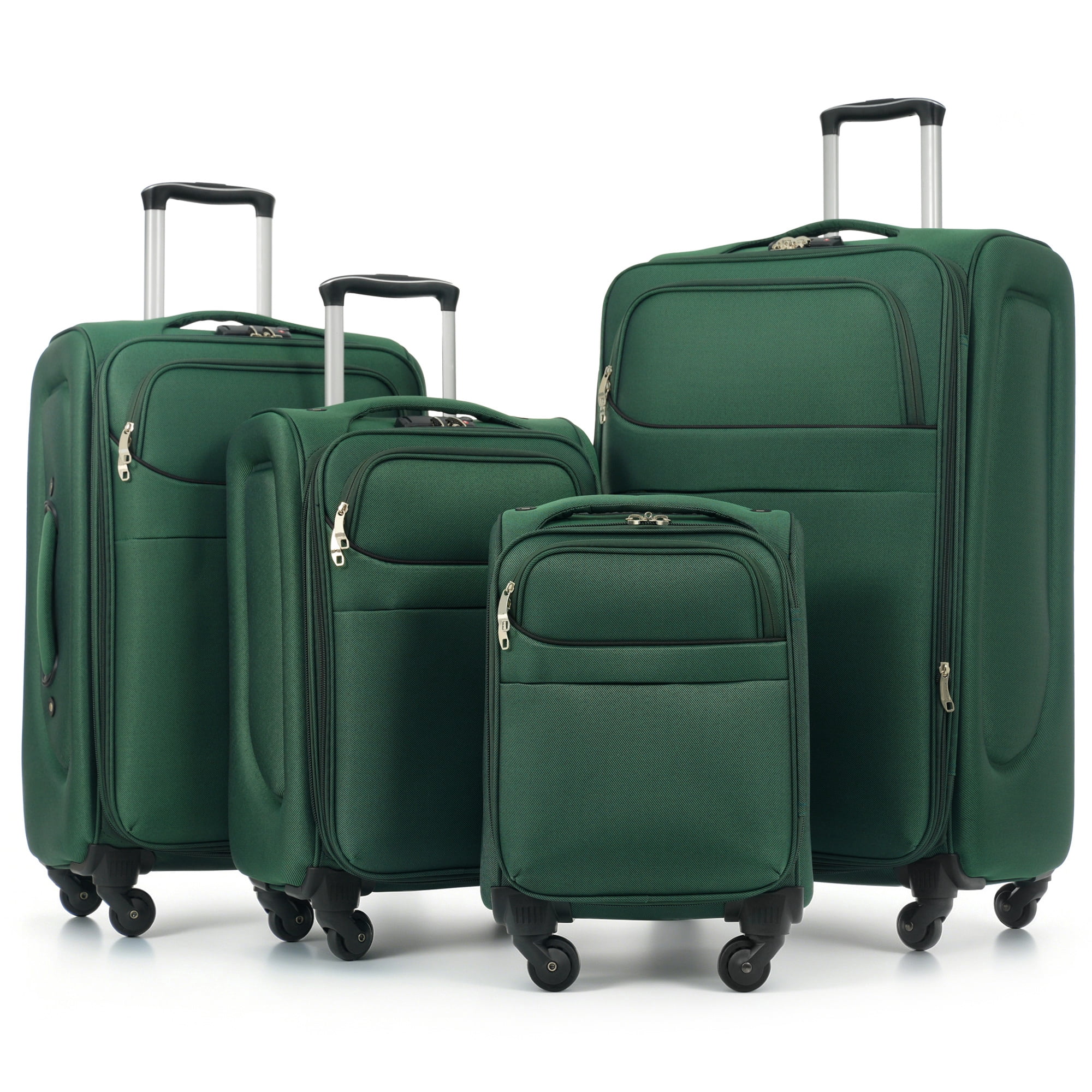 Euroco 4 Piece Softside Luggage Set, Expandable Suitcase Set with TSA Lock and Spinner Wheels, Lightweight Durable Suitcase for Men Women Travel(18"/22"/26"/30") ,Dark Green
