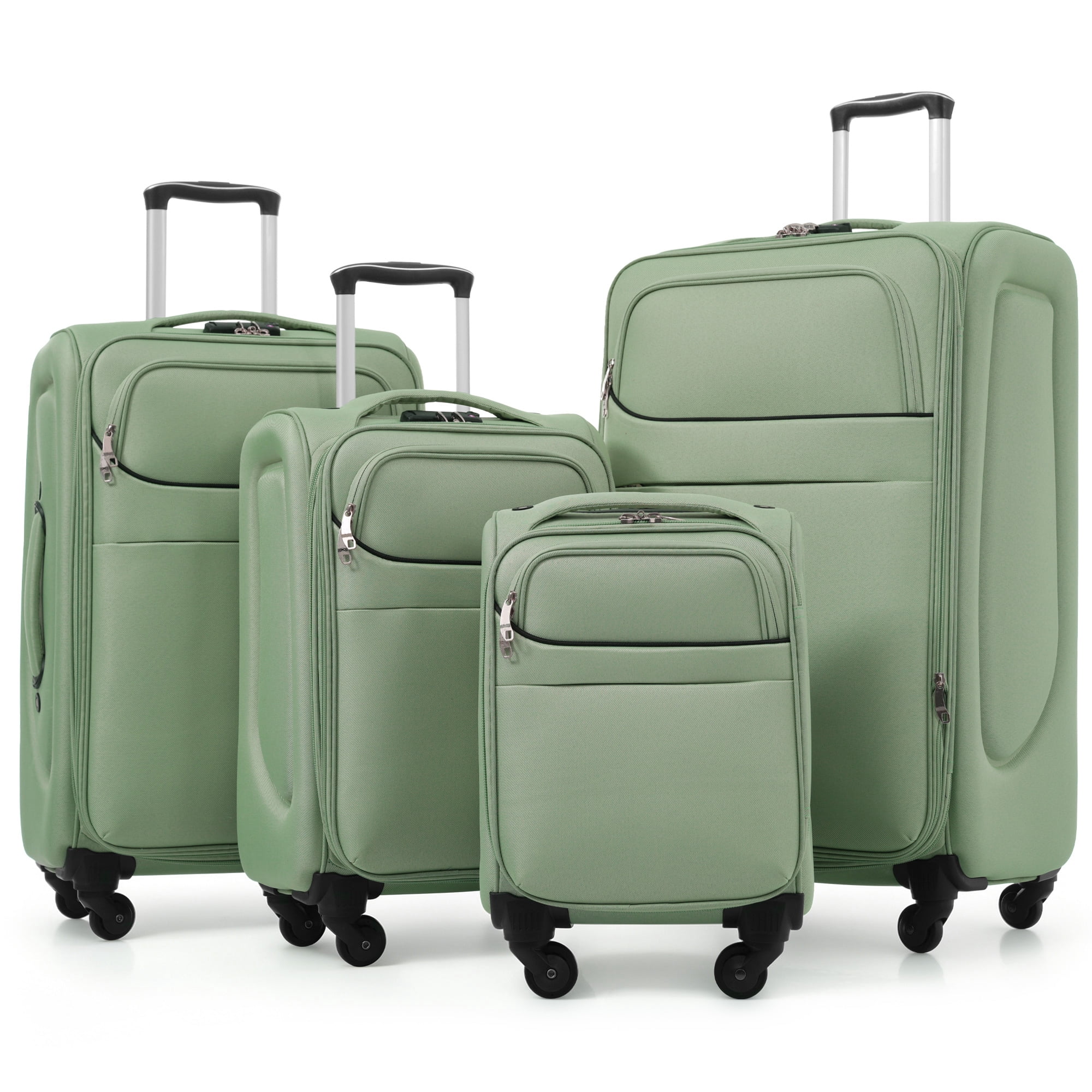 Euroco 4 Piece Softside Luggage Set, Expandable Suitcase Set with TSA Lock and Spinner Wheels, Lightweight Durable Suitcase for Men Women Travel(18"/22"/26"/30") ,Light Green