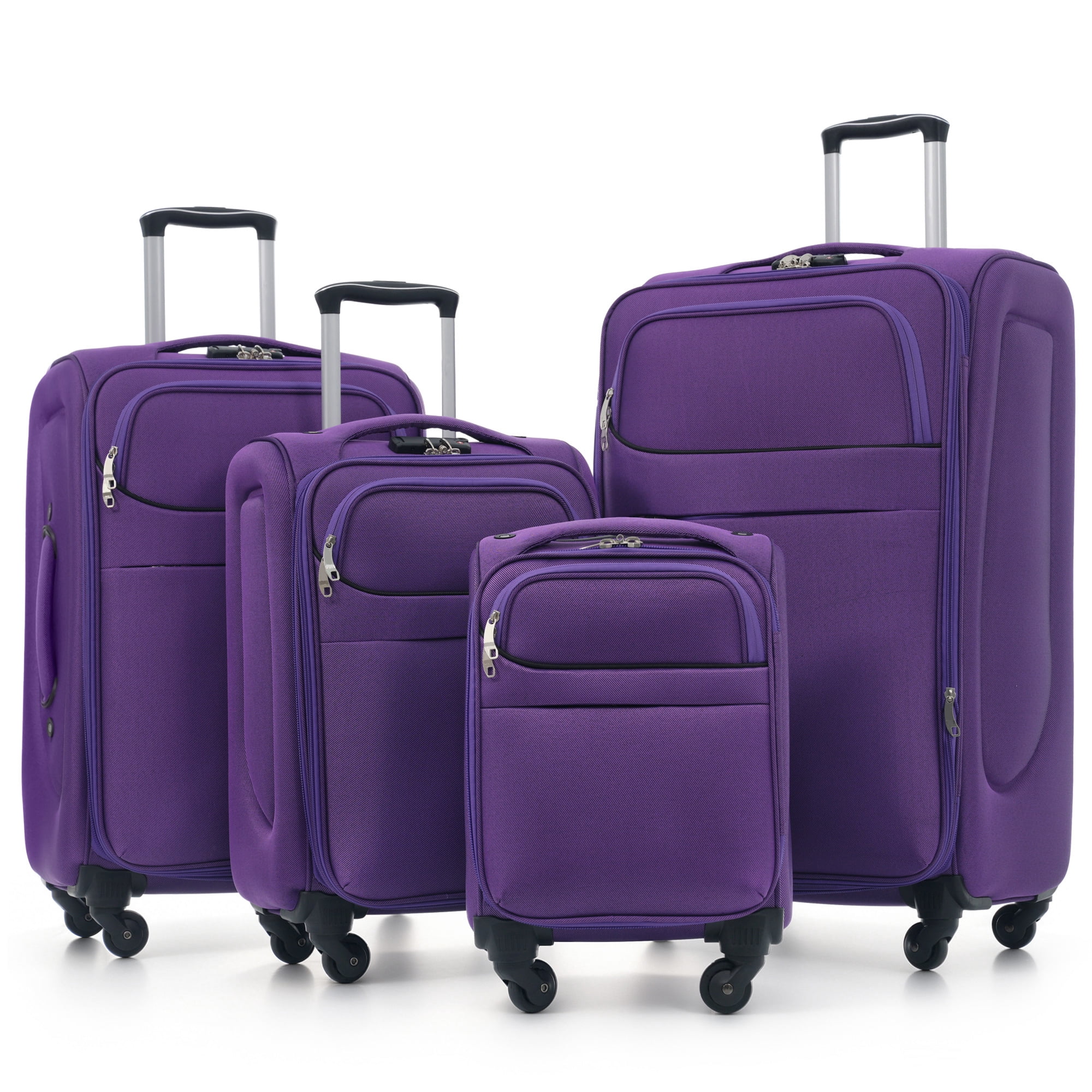 Euroco 4 Piece Softside Luggage Set, Expandable Suitcase Set with TSA Lock and Spinner Wheels, Lightweight Durable Suitcase for Men Women Travel(18"/22"/26"/30") ,Purple