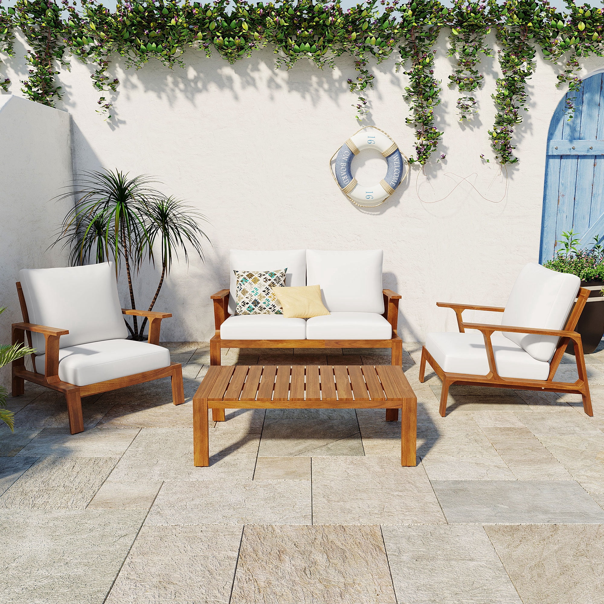 Euroco 4 Pieces Outdoor Sofa Set 4-person Patio Seating Group Outdoor ...