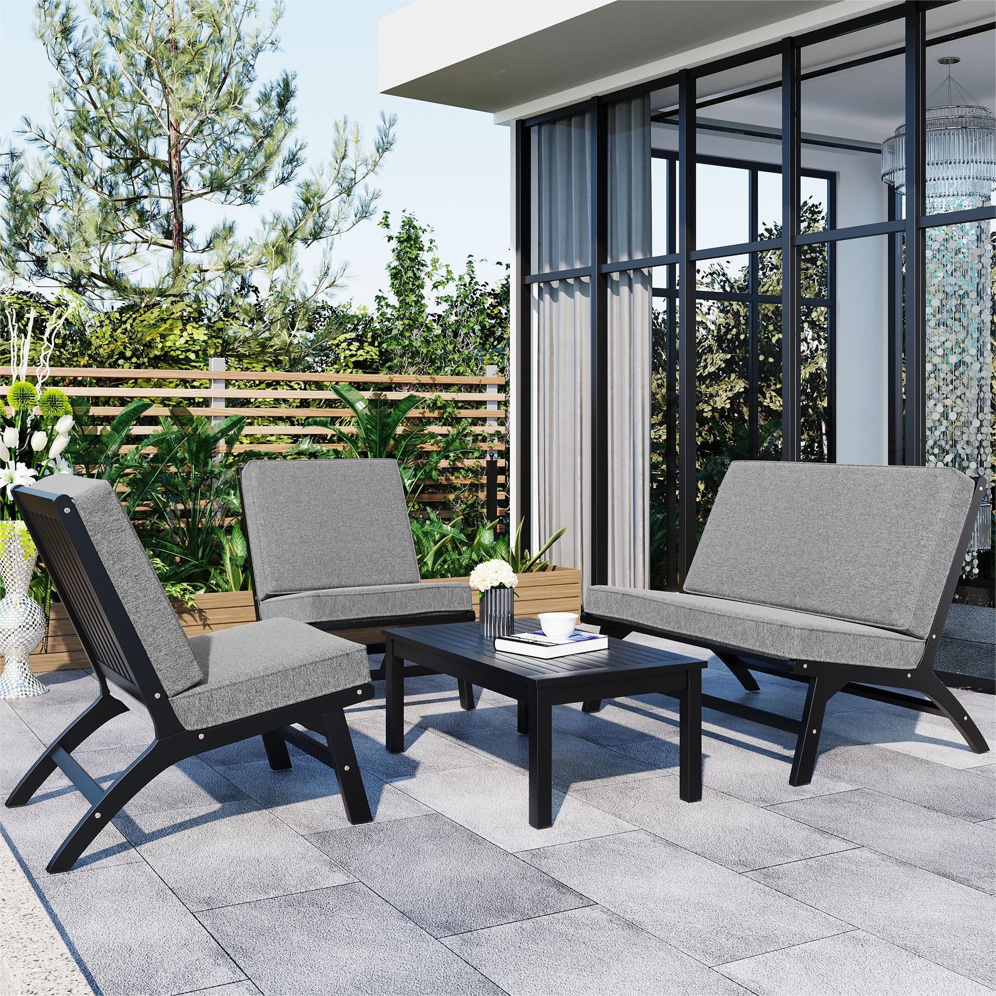 Euroco 4 Pieces Patio Seating Set with End Table, Acacia Solid Wood ...