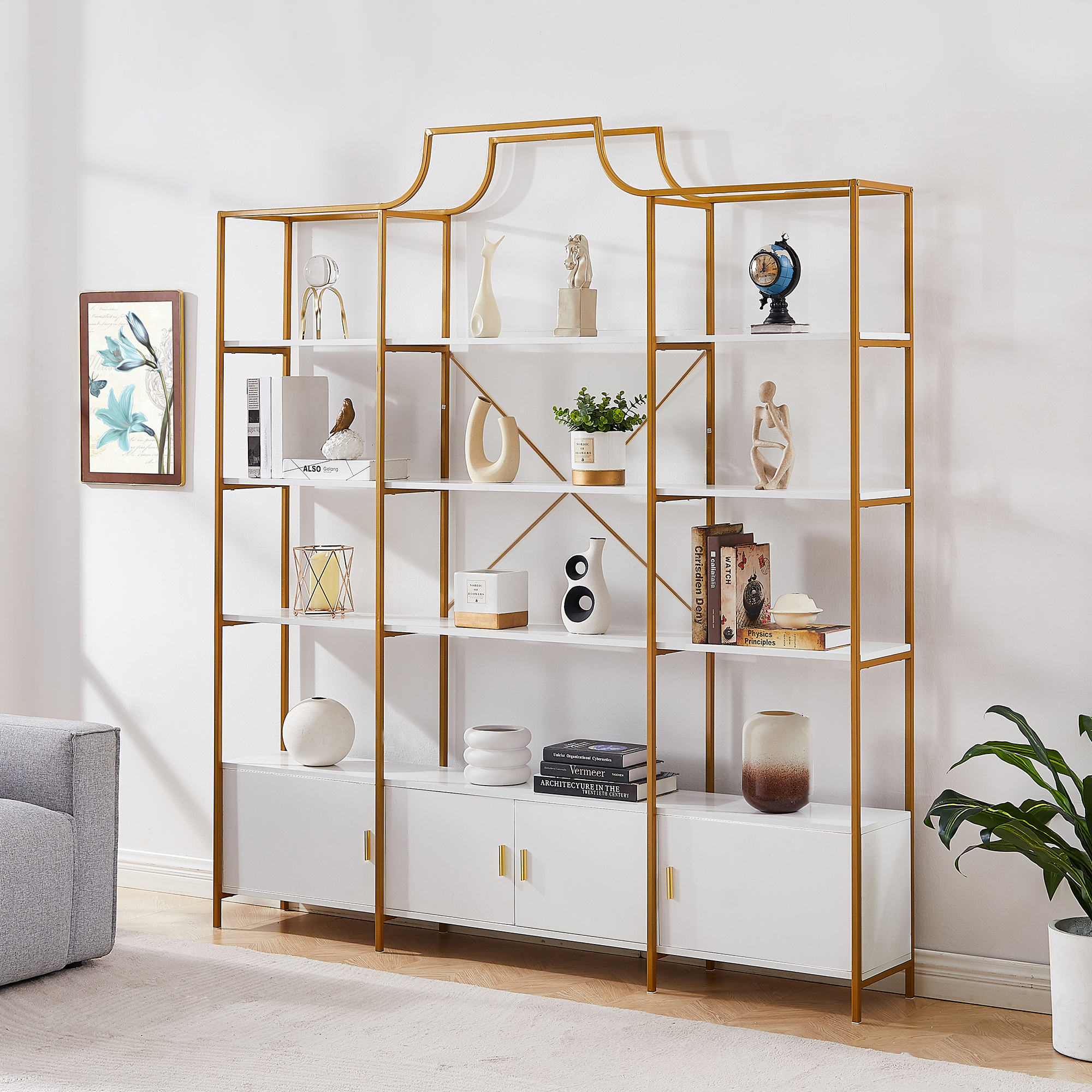 Euroco 4 Tiers Bookcase 78" Display Shelf with Storage Home