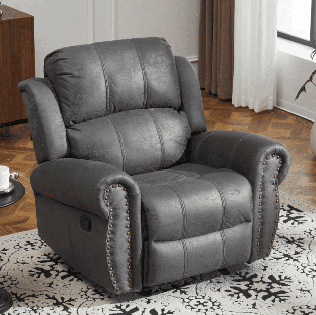 Euroco 40.75" Wide Suede Manual Glider Standard Recliner, Slate