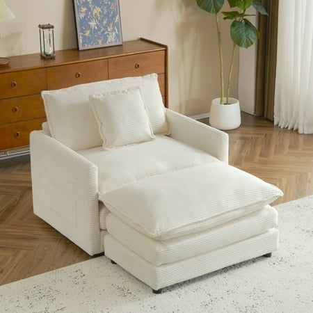 Euroco 41.3" Modern Sofa Modular Sofa Couch Upholstered Corduroy L-Shape Sectional Sofa with Side Storage Pockets for Living Room