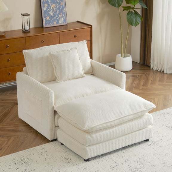Euroco 41.3" Modern Sofa Modular Sofa Couch Upholstered Corduroy L-Shape Sectional Sofa with Side Storage Pockets for Living Room