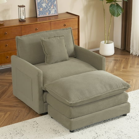 Euroco 41.3" Modern Sofa Modular Sofa Couch Upholstered Corduroy L-Shape Sectional Sofa with Side Storage Pockets for Living Room