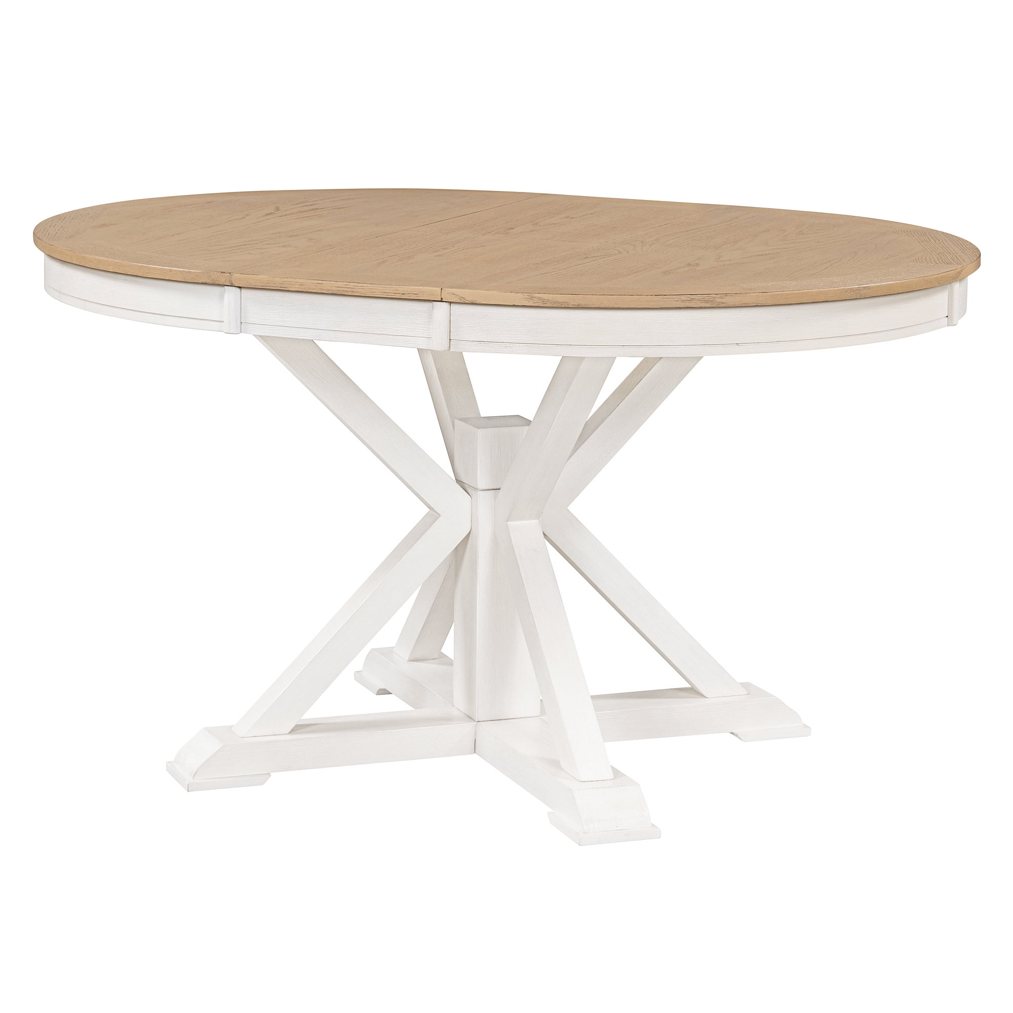 Euroco 42"-54" Extendable Round Dining Table for 4-6, Retro Oval Kitchen Table with Removable Leaves & Storage Shelf for Kitchen Dining Room & Small Apartments,Space Saving,Oak Natural