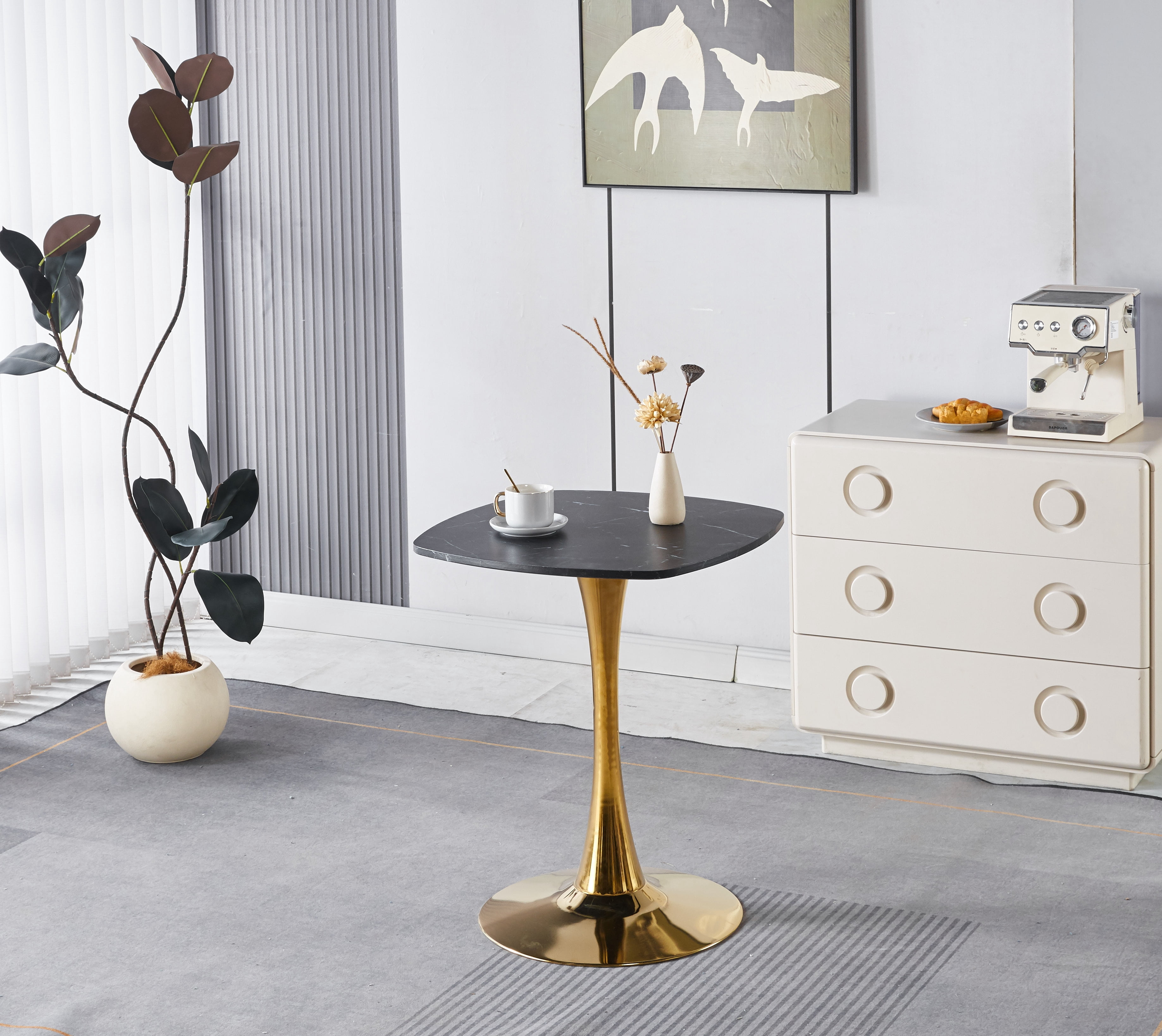 Euroco 42" Round Dinning Table for 2-4,Modern Bistro Table with Metal Pedestal Base,Small Kitchen Table for Apartment,Office, Living Room,White