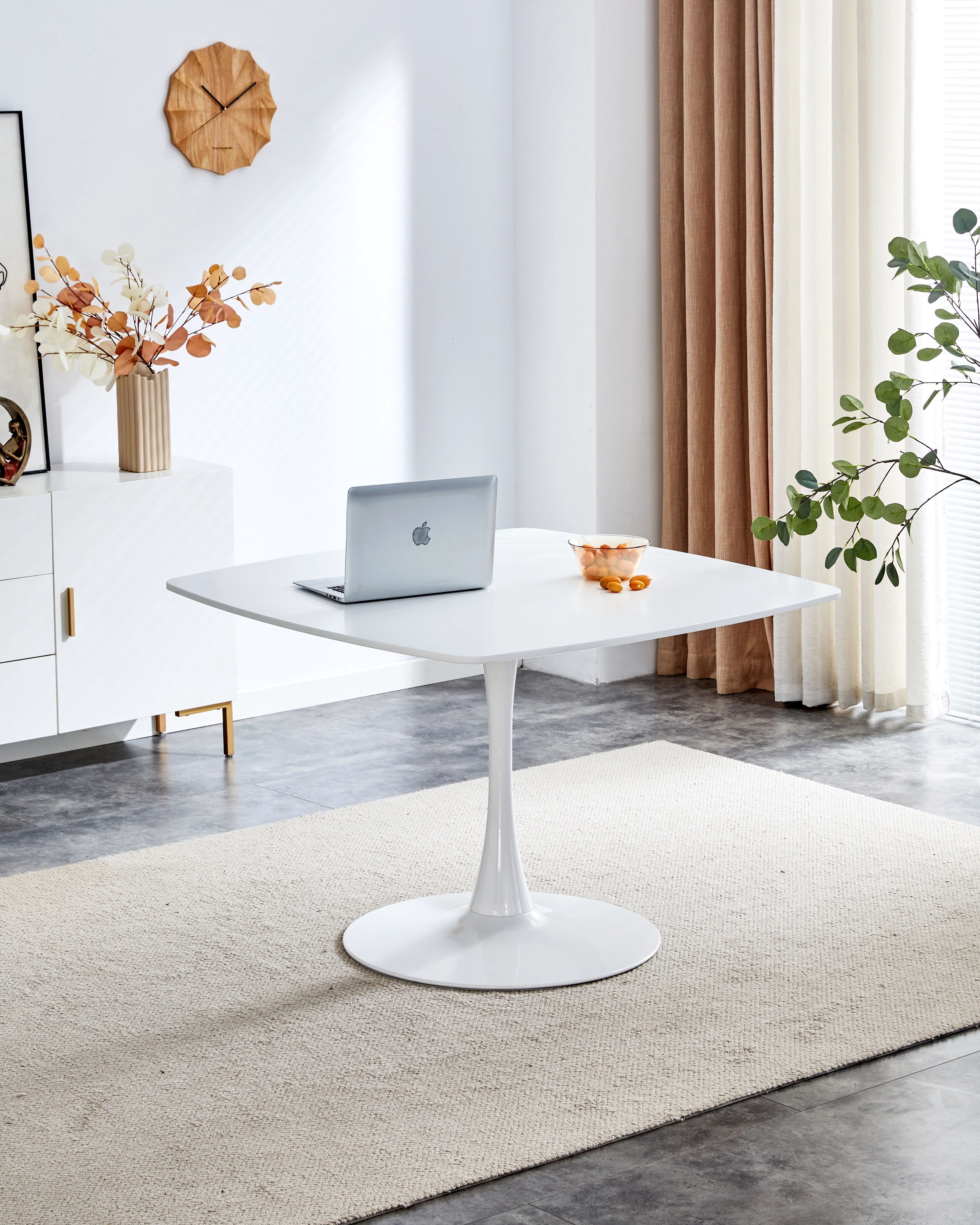 Euroco 42" Wood Dinning Table for 4 ,Mid-Century Tulip Table with Metal Pedestal Base,Modern Leisure Table for Small Space Kitchen Dining Room,White