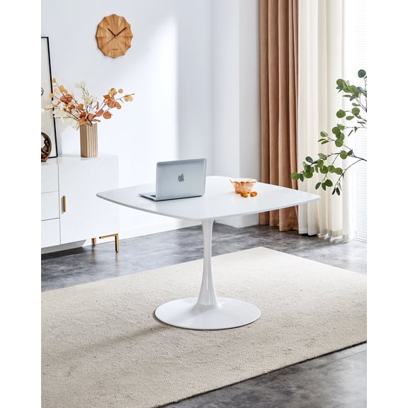 Euroco 42" Wood Dinning Table for 4 ,Mid-Century Tulip Table with Metal Pedestal Base,Modern Leisure Table for Small Space Kitchen Dining Room,White