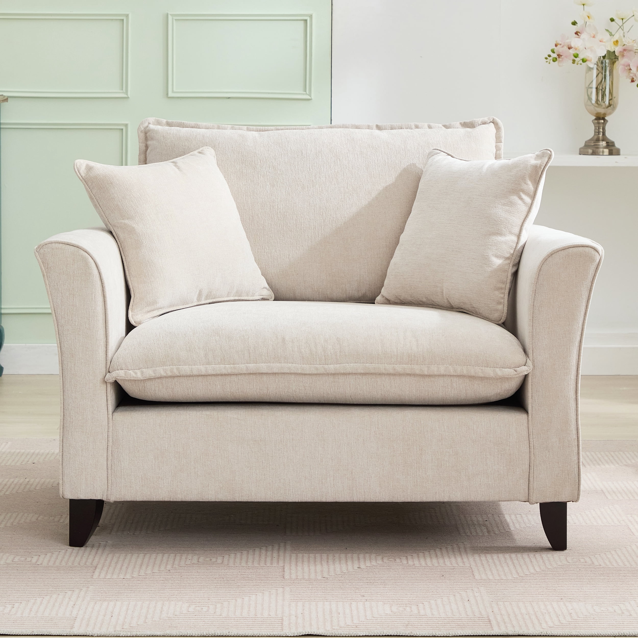 Euroco 46.9" Oversized Armchair, Chenille Fabric, Comfy Chair and a Half Single Sofa with Pillow for Living Room Bedroom Office Apartment, Cream