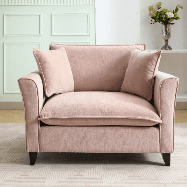 Euroco 46.9" Oversized Armchair, Chenille Fabric, Comfy Chair and a Half Single Sofa with Pillow for Living Room Bedroom Office Apartment, Pink