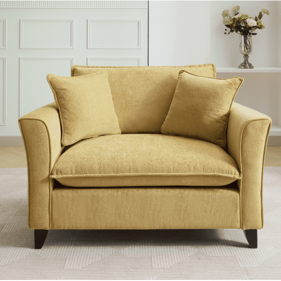 Euroco 46.9" Oversized Armchair, Chenille Fabric, Comfy Chair and a Half Single Sofa with Pillow for Living Room Bedroom Office Apartment, Yellow