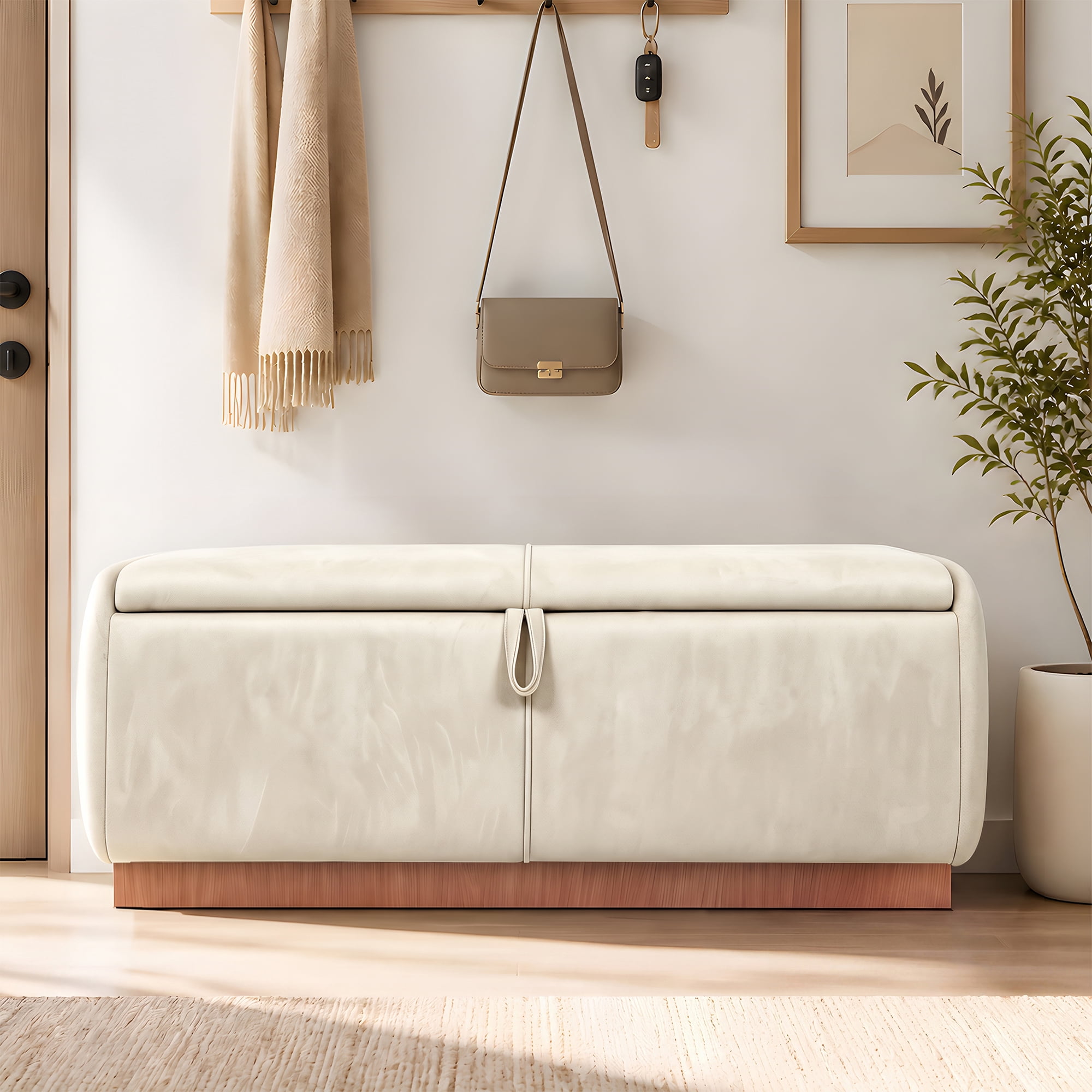 Euroco 47.2" Storage Ottoman Bench,Upholstered Footrest Entryway Bench, End of Bed Bench for Living Room Bedroom,Beige