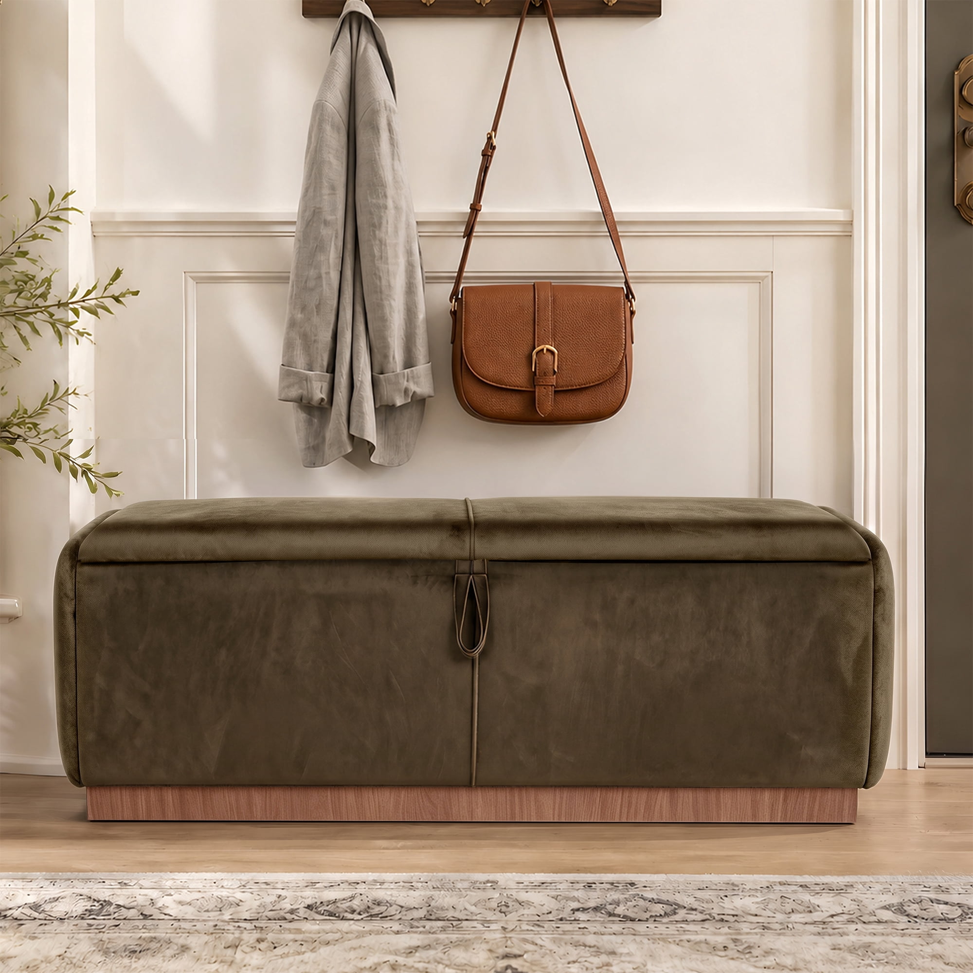 Euroco 47.2" Storage Ottoman Bench,Upholstered Footrest Entryway Bench, End of Bed Bench for Living Room Bedroom,Brown