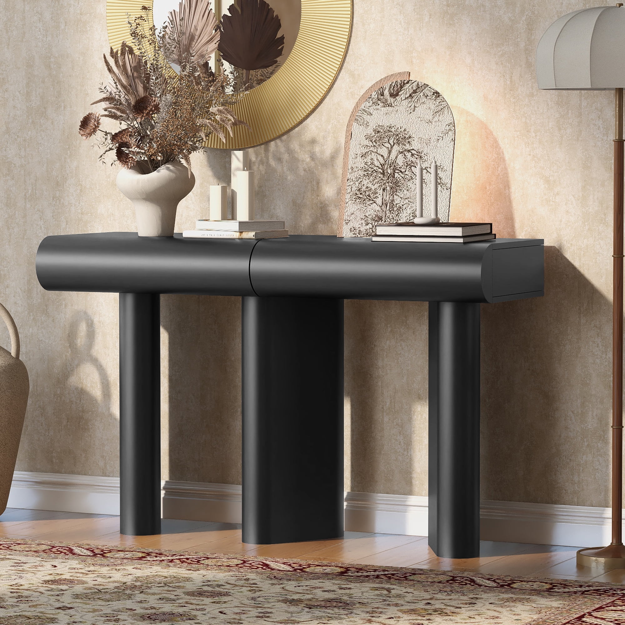 Euroco 47.6" Modern Console Table with 2 Curved Drawers,Narrow Sofa Table Entryway Table with Geometric Legs for Living Room,Foyer,Small Apartments