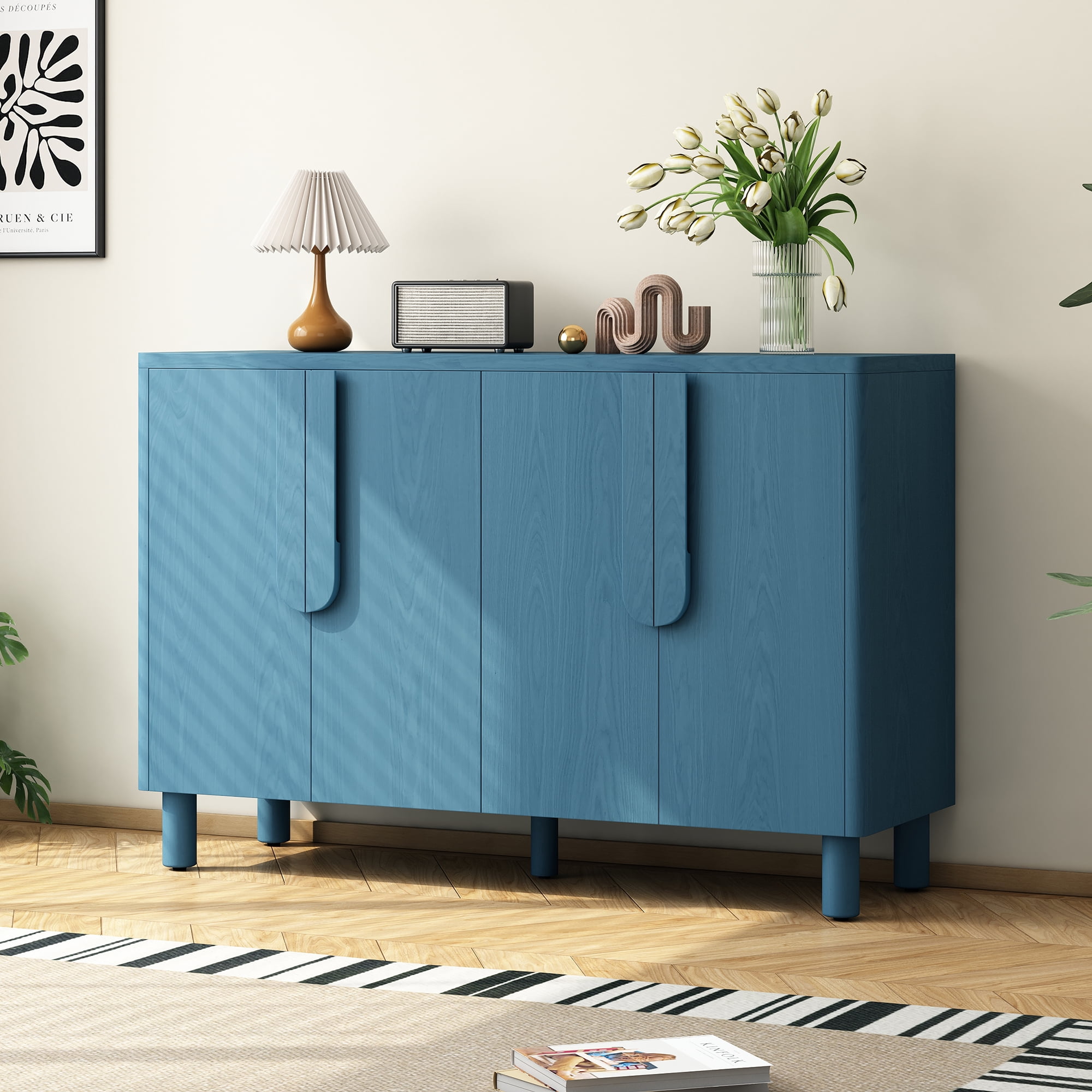 Euroco 47.8" Sideboard Buffet Cabinet,Modern Accent Storage Cabinets with 2 Adjustable Shelves for Dining Room,Kitchen,Navy