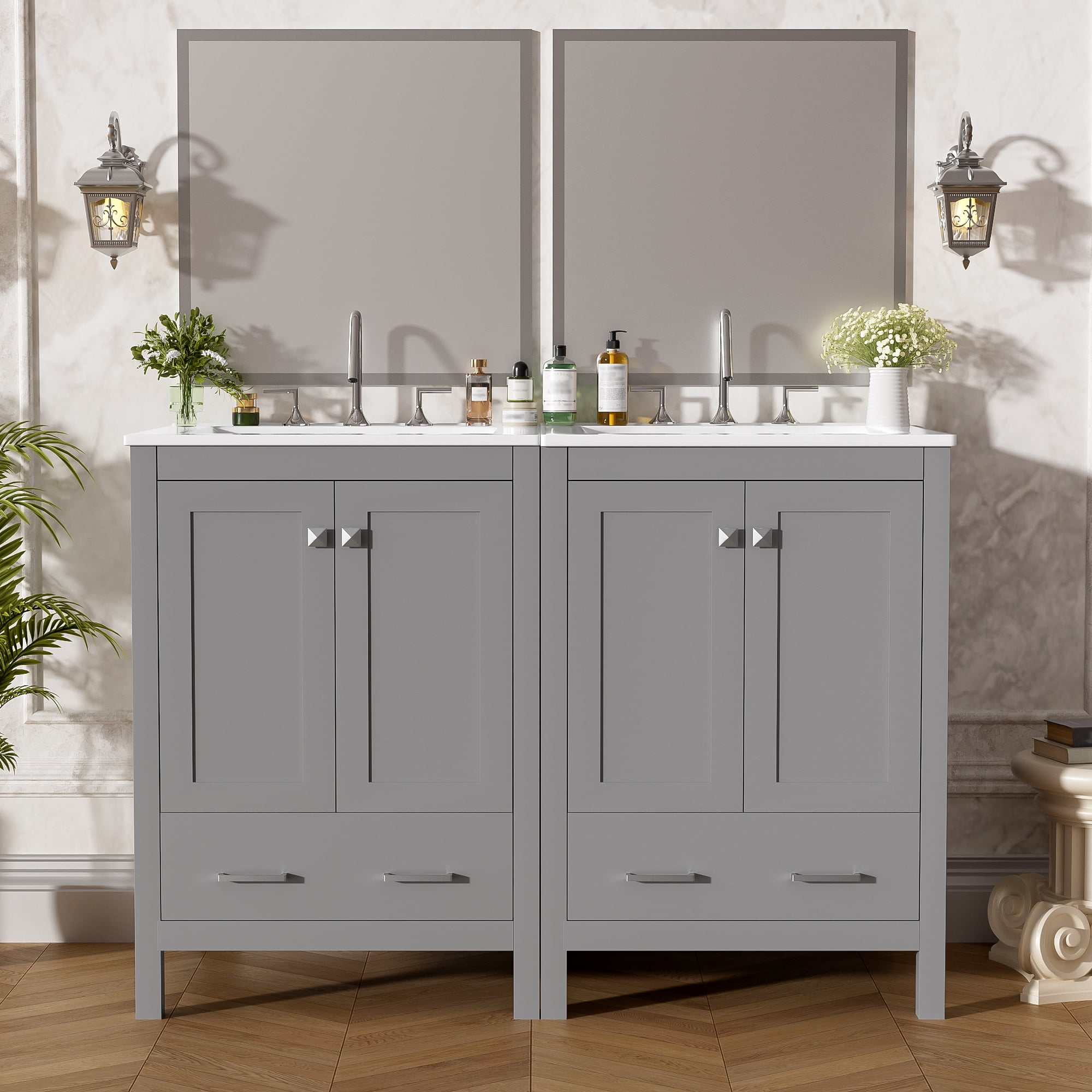 Euroco 48-Inch Bathroom Vanity with Integrated Undermount Sink, Storage Cabinet, Soft-Close Doors, Divided Drawer, and Double-Layer Door Shelf for Versatile Storage