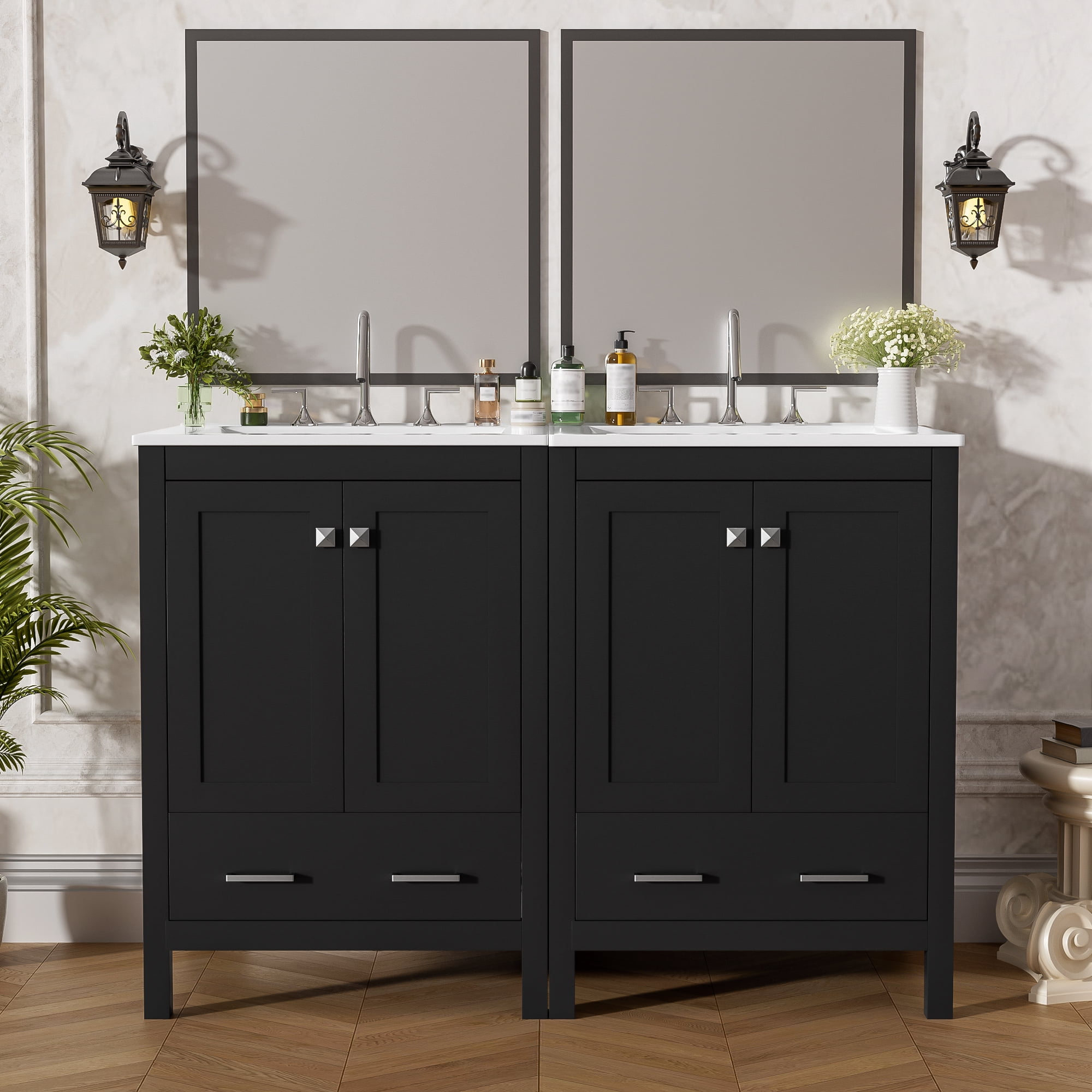 Euroco 48-Inch Bathroom Vanity with Integrated Undermount Sink, Storage Cabinet, Soft-Close Doors, Divided Drawer, and Double-Layer Door Shelf for Versatile Storage