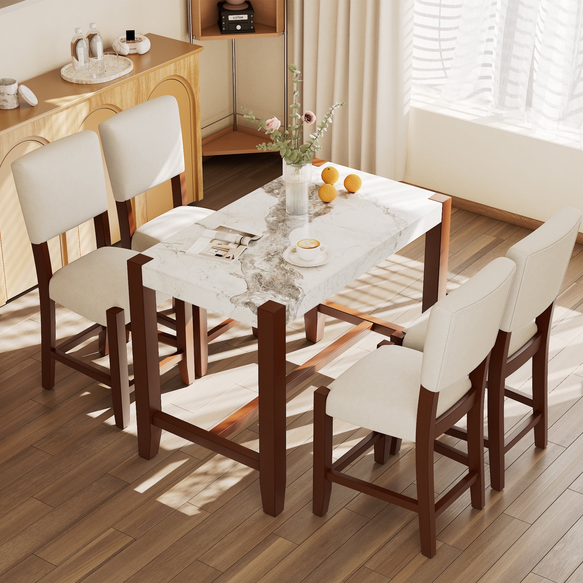 Euroco 5-Piece Counter Height Dining Table Set,Modern Dining Set with 4 ...