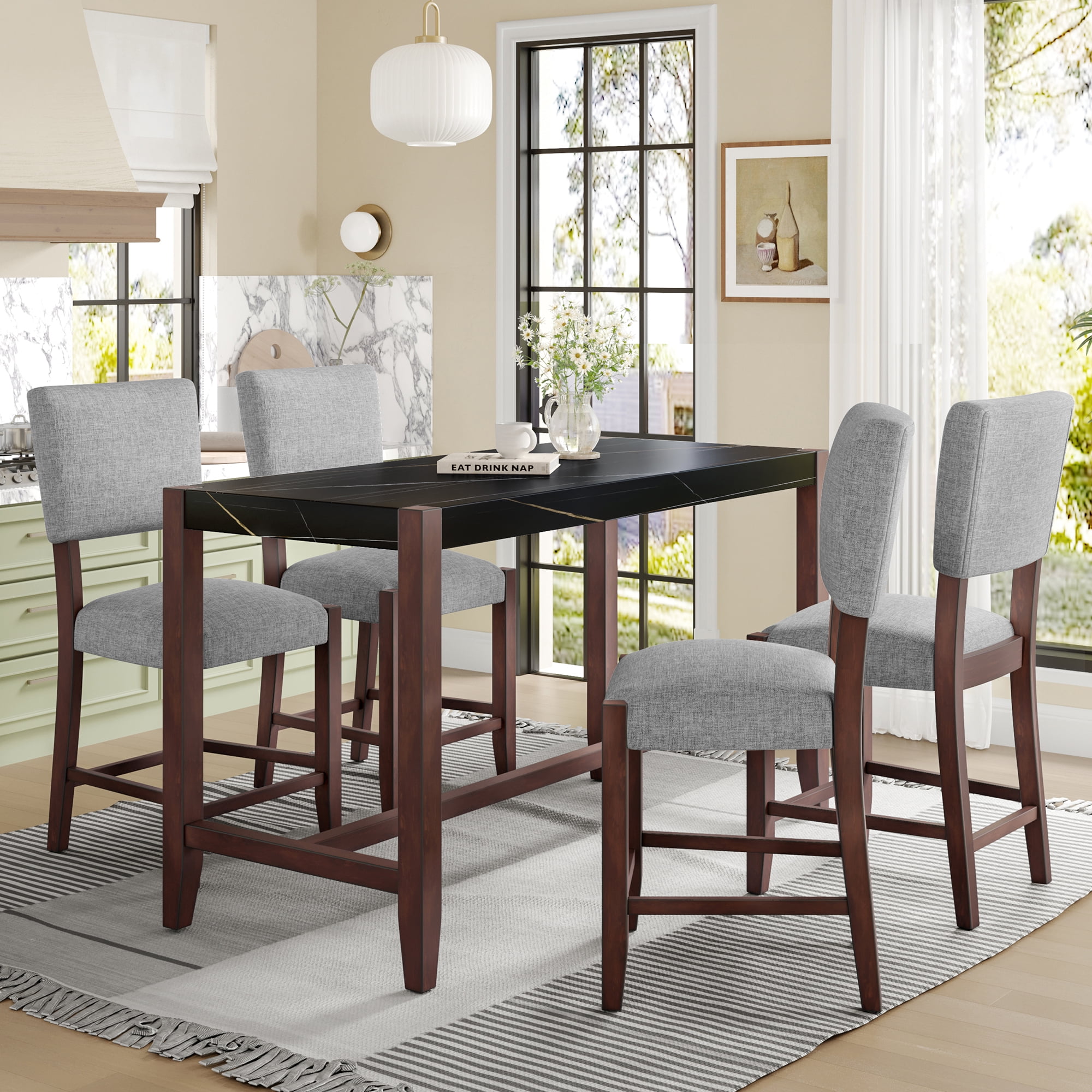 Euroco 5-Piece Counter Height Dining Table Set,Modern Dining Set with 4 ...