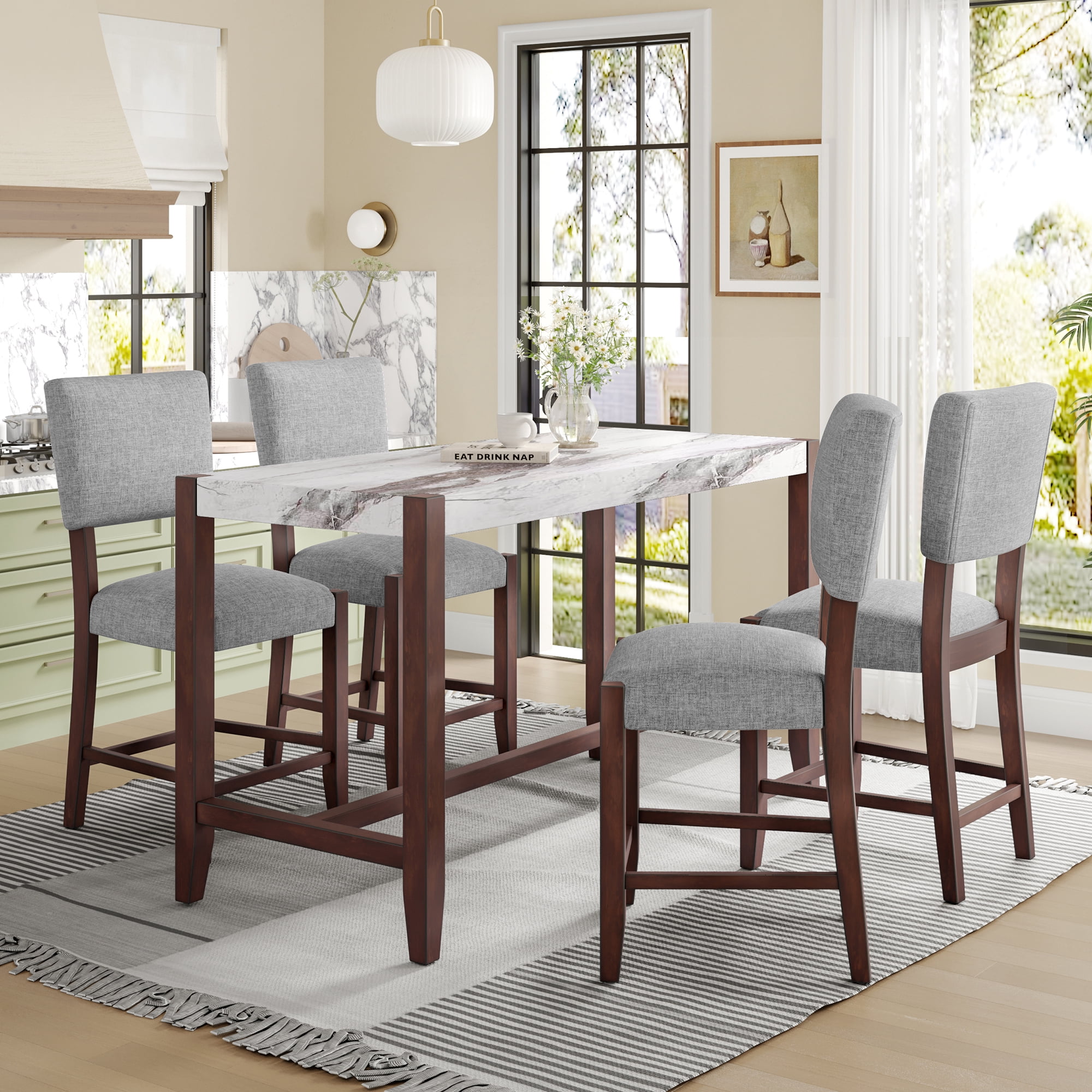 Euroco 5-Piece Counter Height Dining Table Set,Modern Dining Set