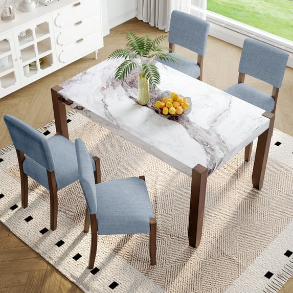 Euroco 5-Piece Dining Table Set for 4, 46" Faux Marble Kitchen Table ...