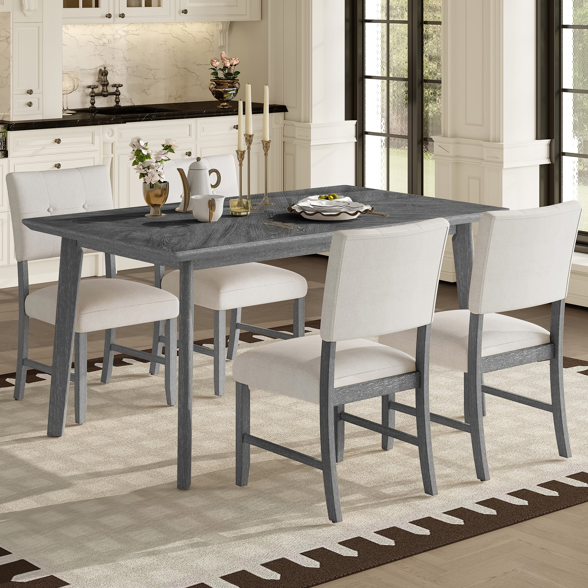 Euroco 5 Piece Dining Table Set for 4, 59.8" Kitchen Table & 4 ...