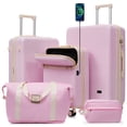 thumbnail image 1 of Euroco 5 Piece Luggage Sets, 20" Carry-On Luggage with Half-Opening & USB Port, 20/24/28inch Lightweight Travel Suitcase Set with TSA Lock, Double Spinner Wheels & 2 Travel Duffel Bags,Light Pink, 1 of 10